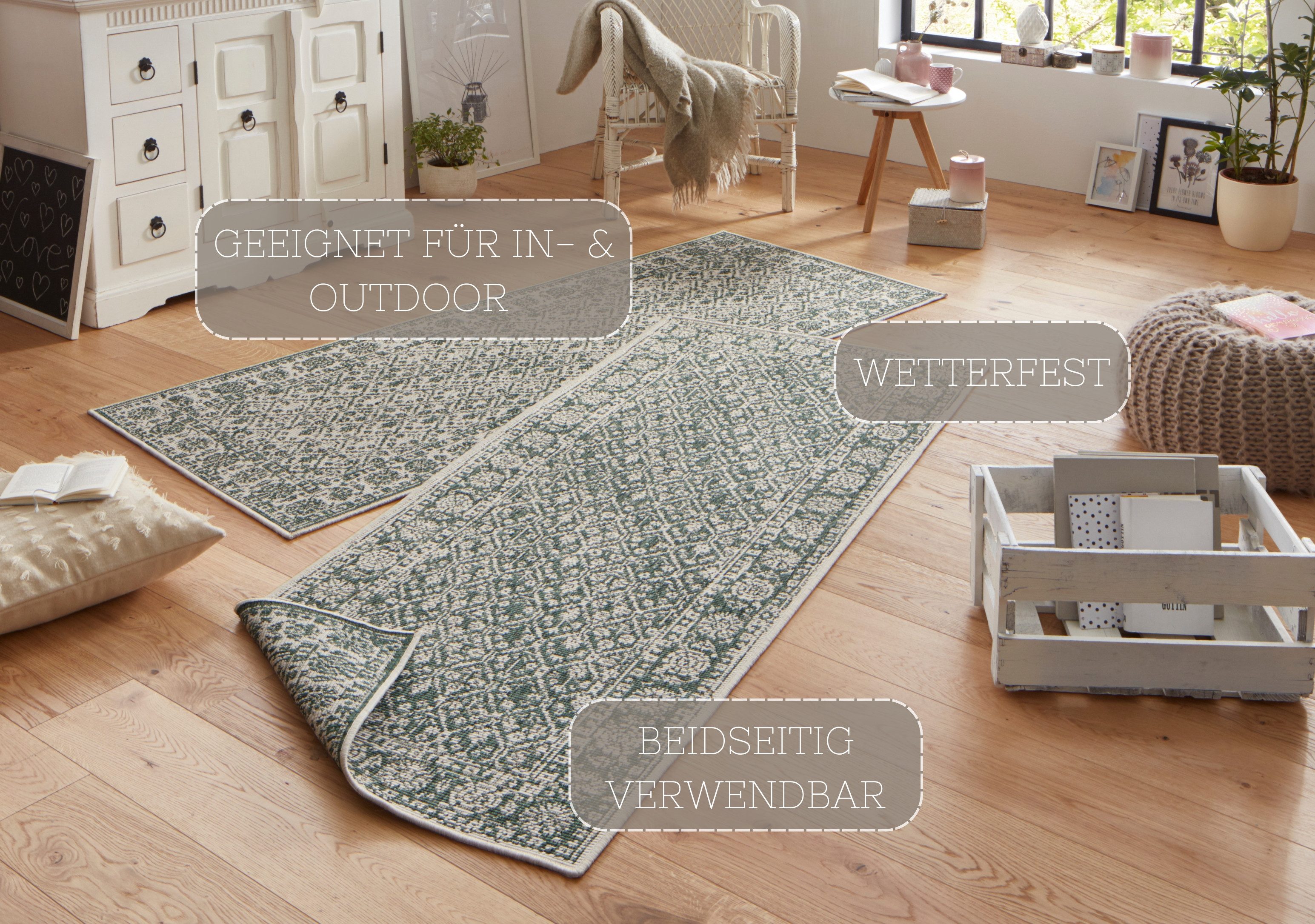 NORTHRUGS Vloerkleed Curacao Binnen- en buitengebruik, loper, weerbestendig, balkon, woonkamer, waterbestendig