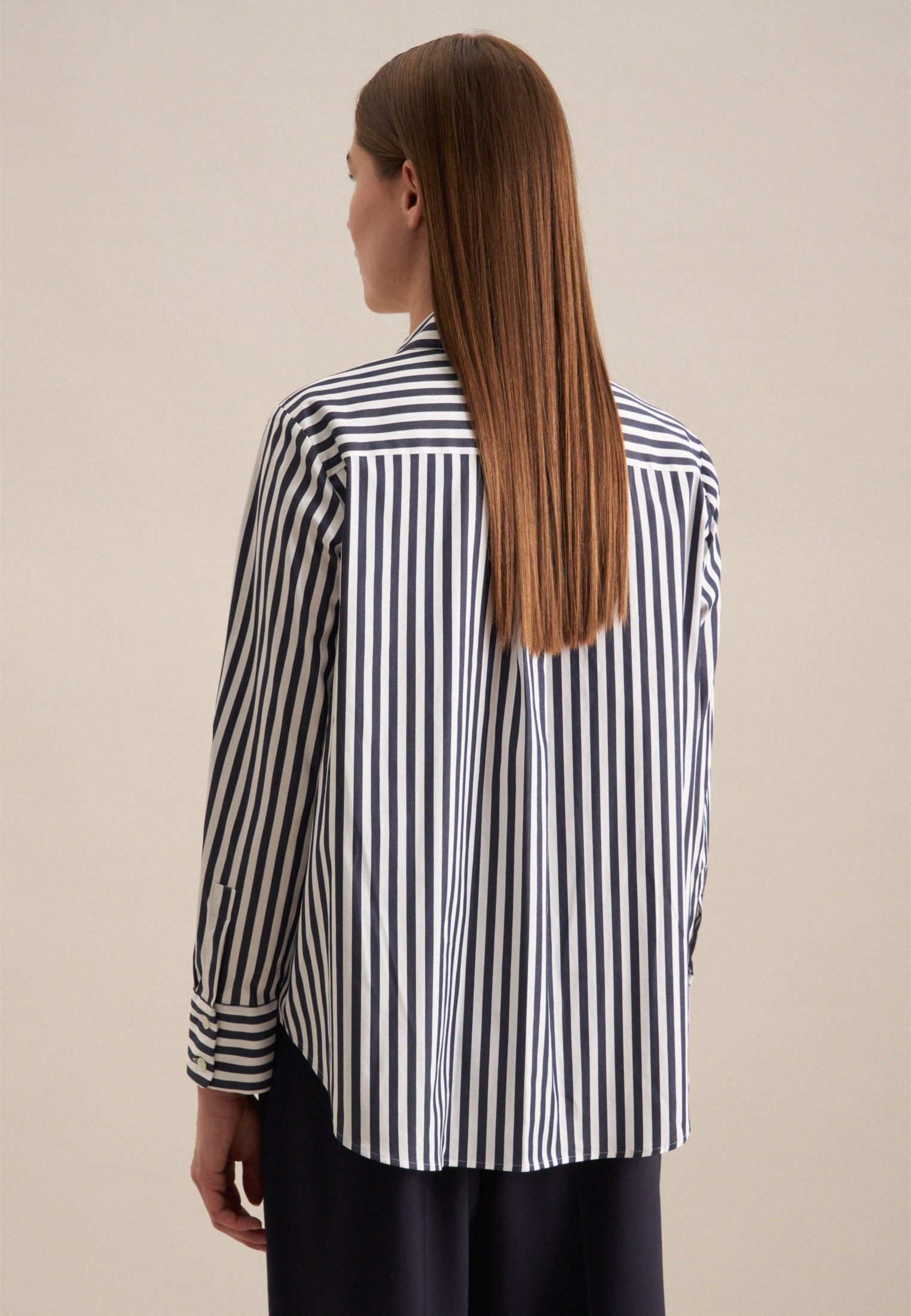 seidensticker Overhemdblouse Zwarte roos Lange mouwen kraag strepen