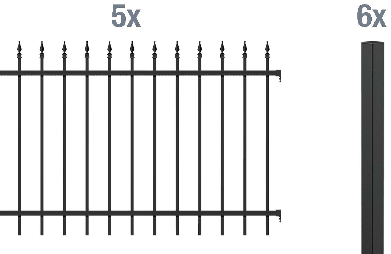 GAH Alberts Metalen hek Chaussee Hoogte: 100 en 120 cm, totale lengte: 10 m, voor plaatsing in beton (set, 12 stuks)