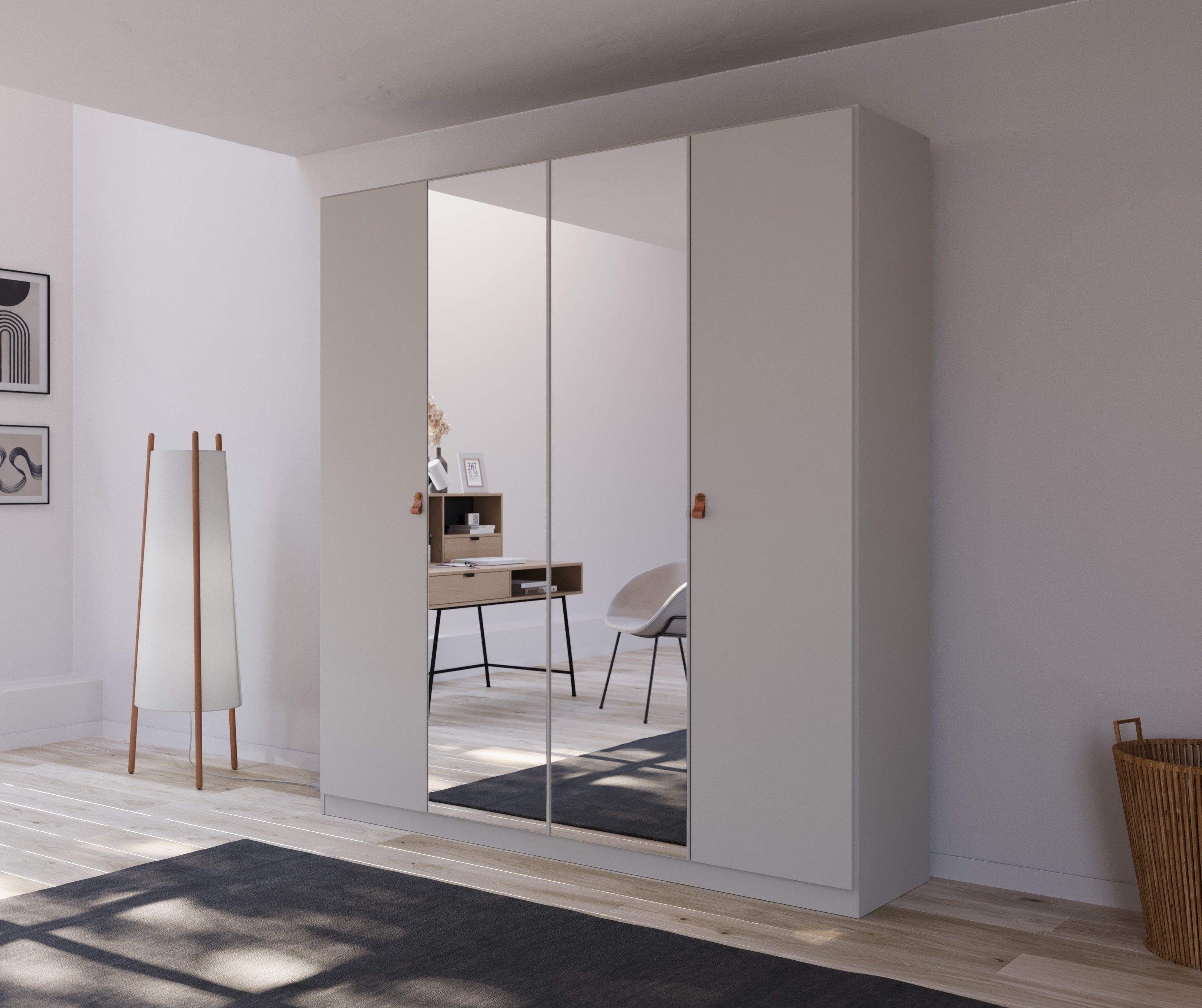 rauch Draaideurkast Homey by Quadra Spin met greeplussen van zacht, cognacbruin leer, met spiegel