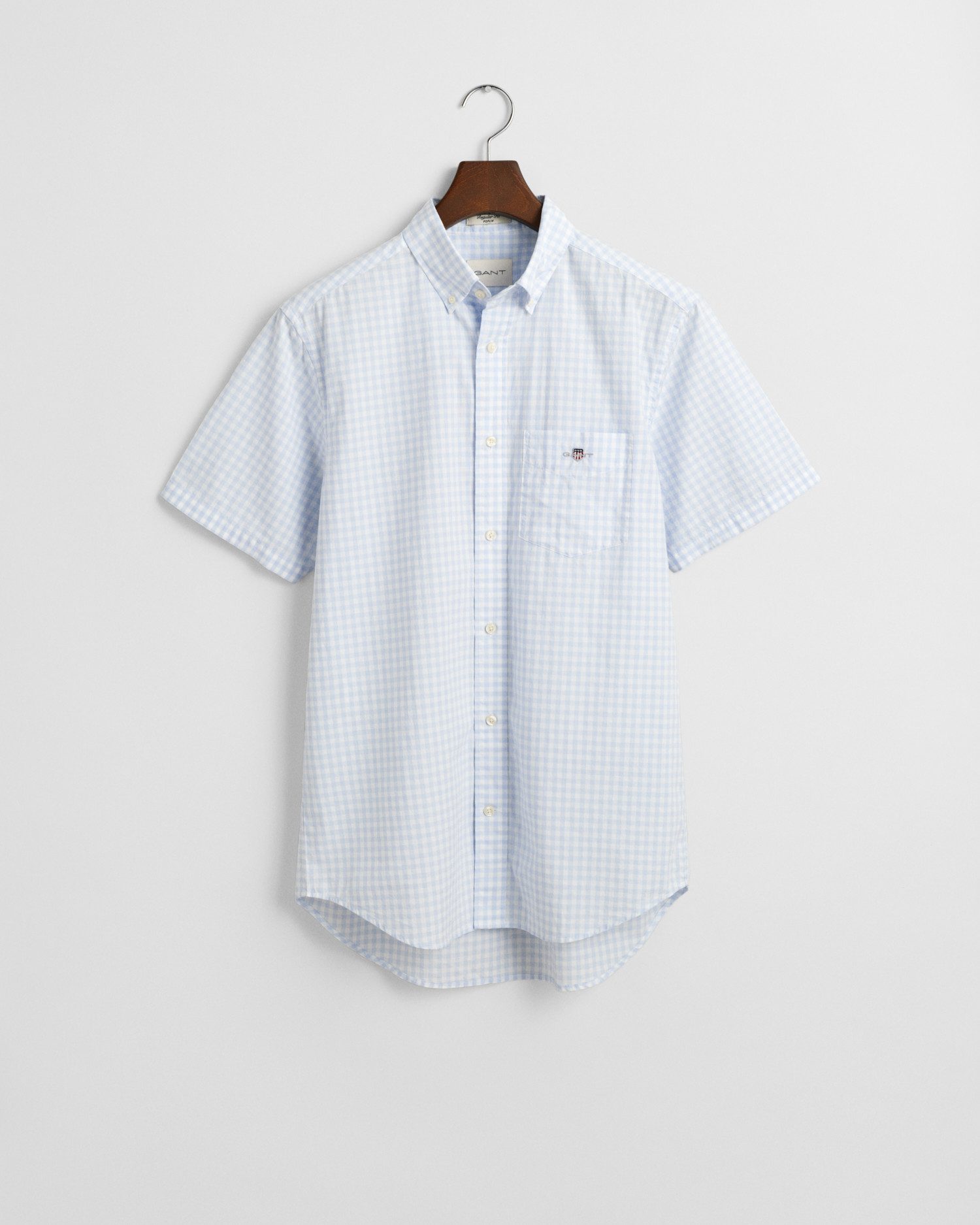 Gant Overhemd met korte mouwen Regular Fit Gingham Poplin Overhemd slijtvast easy care geruit