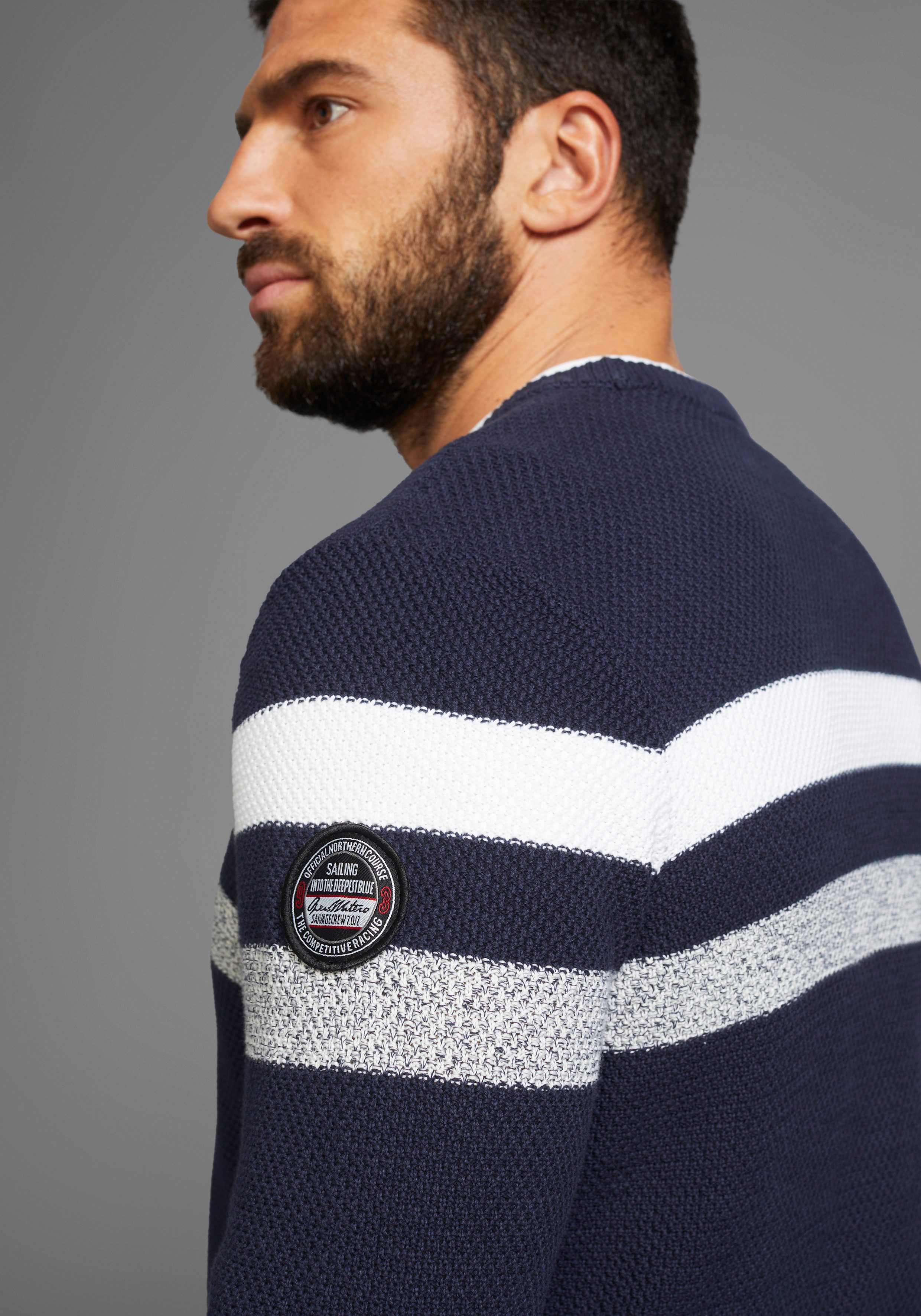 Man's World Trui met ronde hals Tot maat 5 XL in gemêleerde look