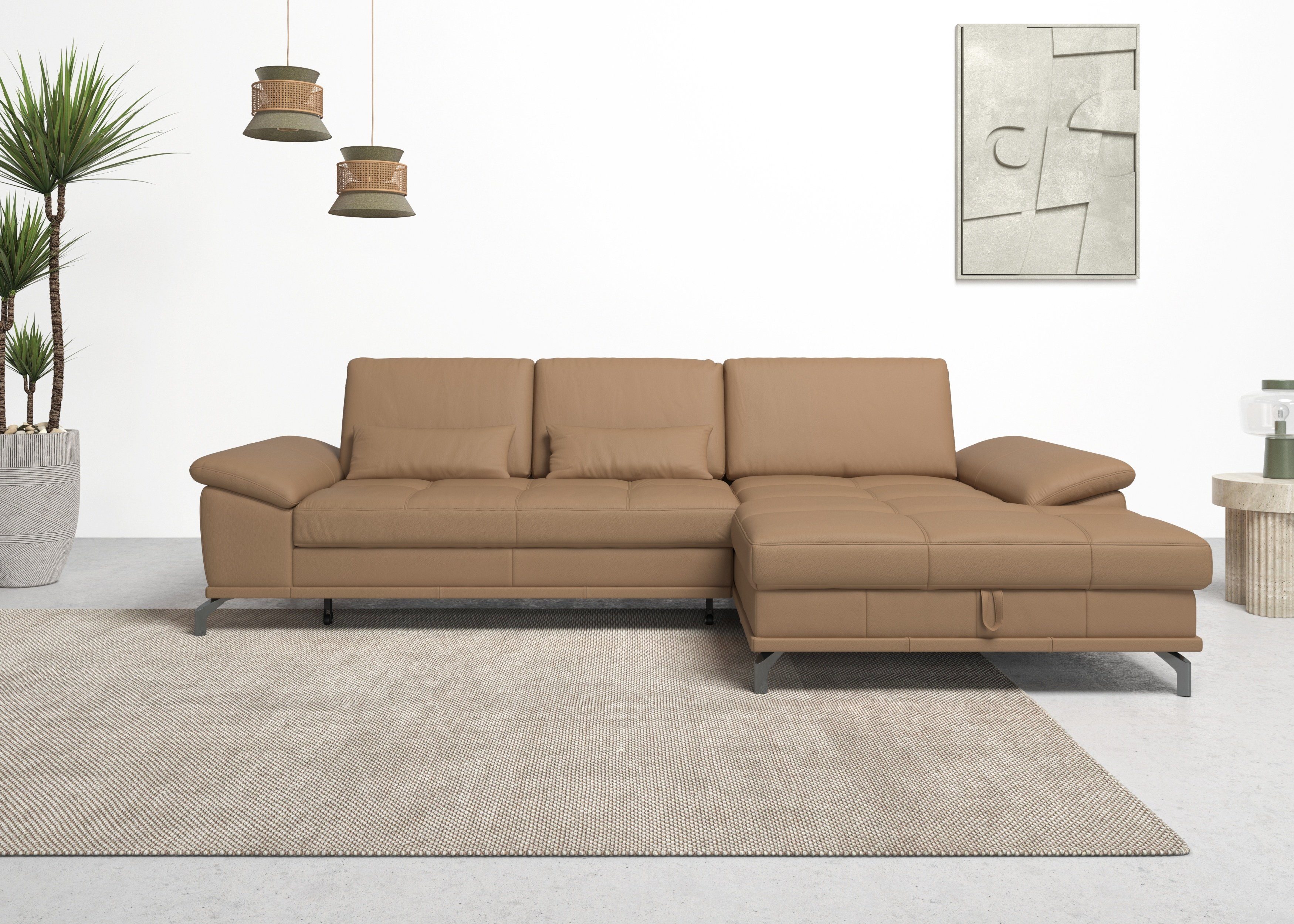 Places of Style Hoekbank Costello L-vorm, met zitdiepteverstelling, armleuningverstelling en