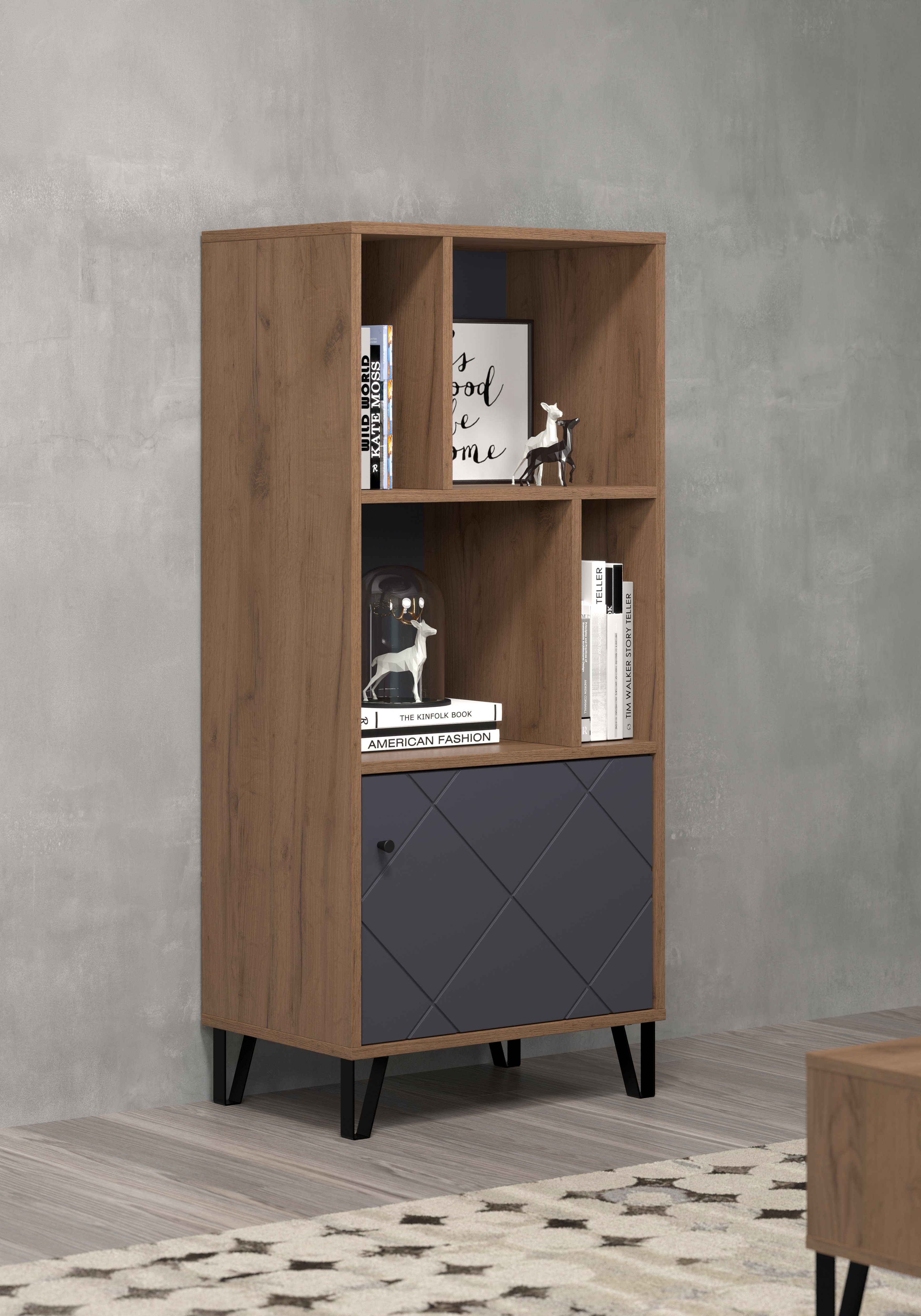 Places of Style Staand rek MOLVENO Boekenrek - matte echt houtlook - Soft-Close-functie, breedte 63 cm (1 stuk)