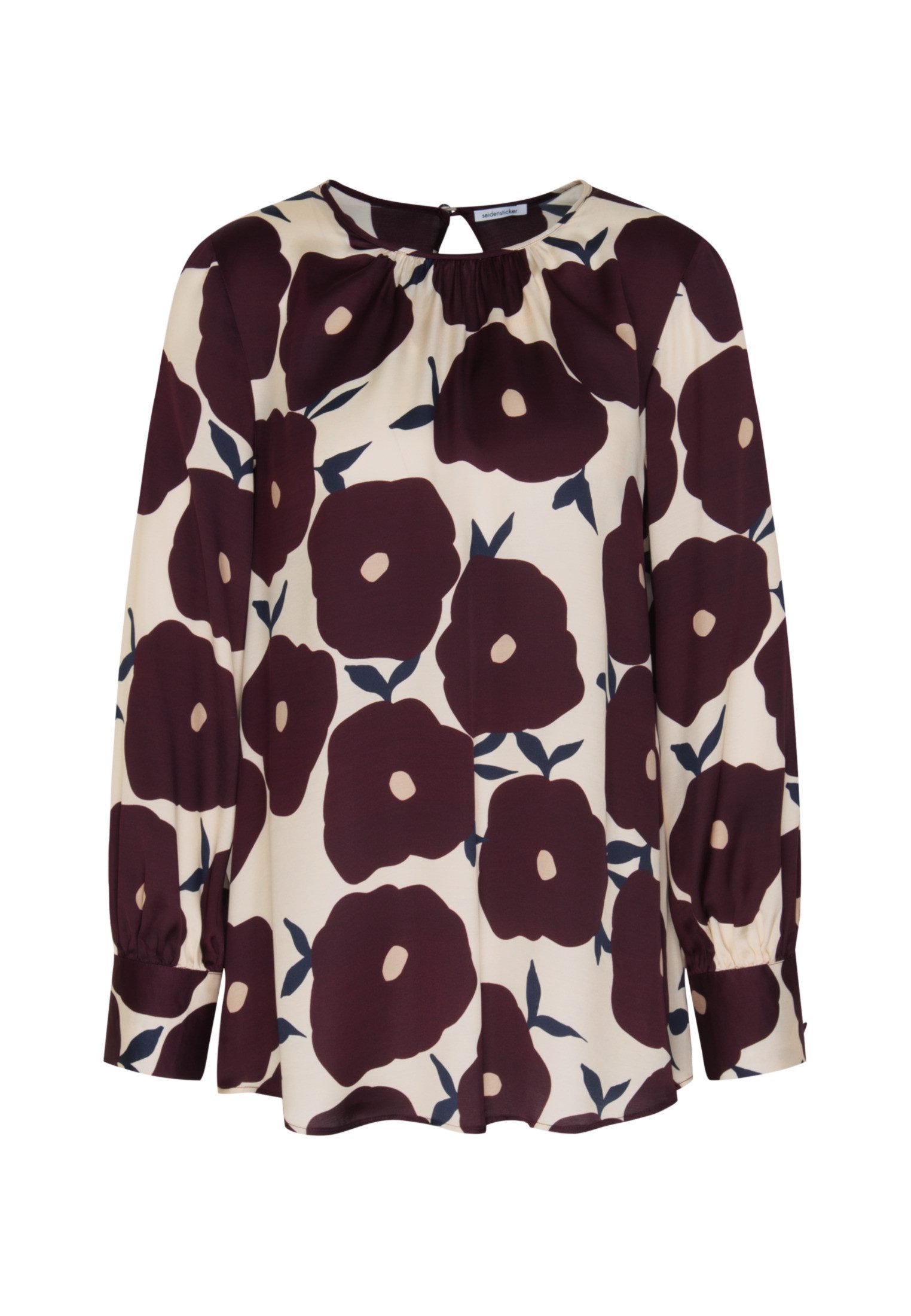 seidensticker Shirtblouse Zwarte roos Lange mouwen ronde hals print