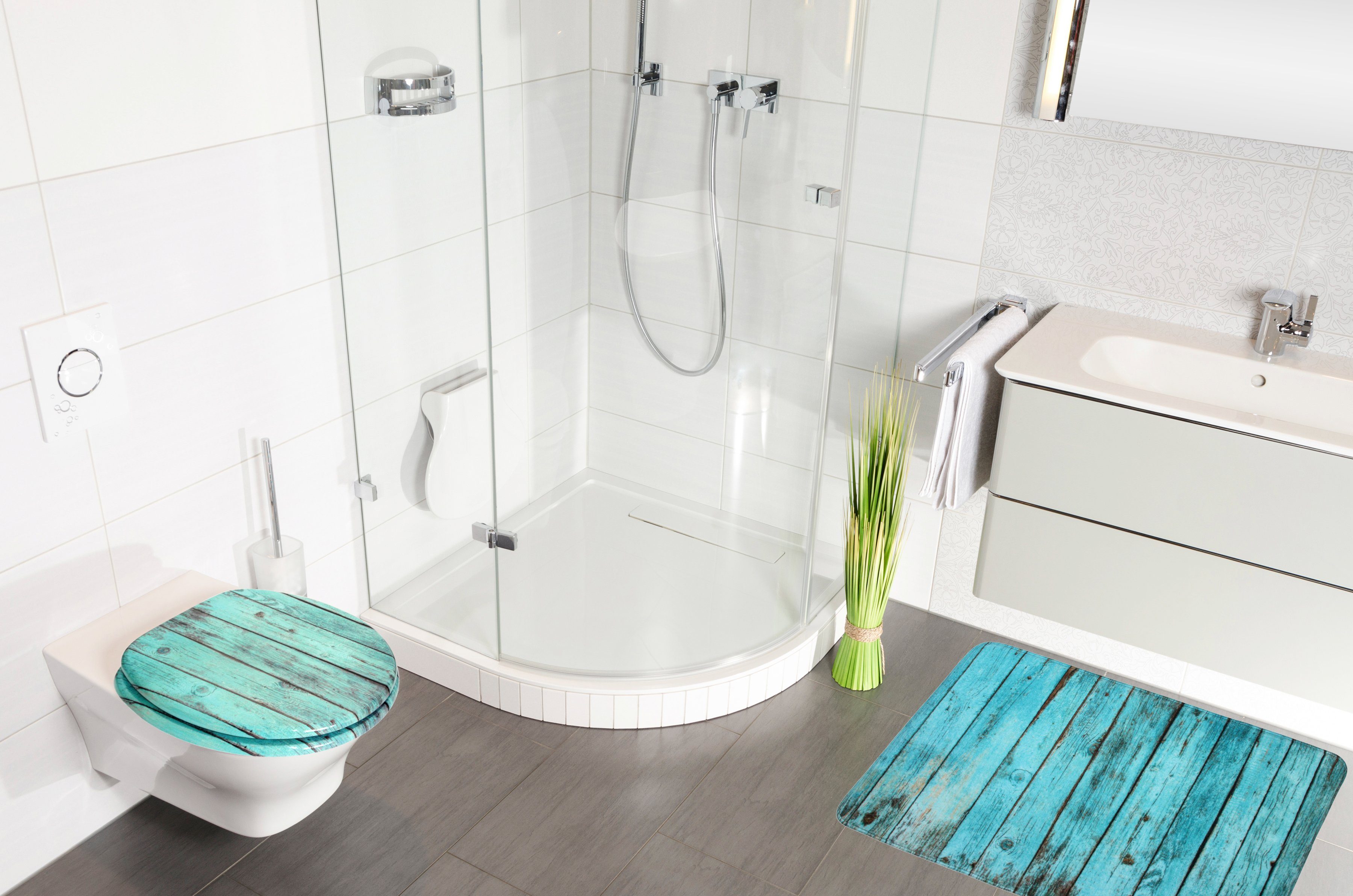 Sanilo Set badkameraccessoires Lumber bestaand uit toiletzitting, badmat en wastafelplug (complete set, 3-delig)