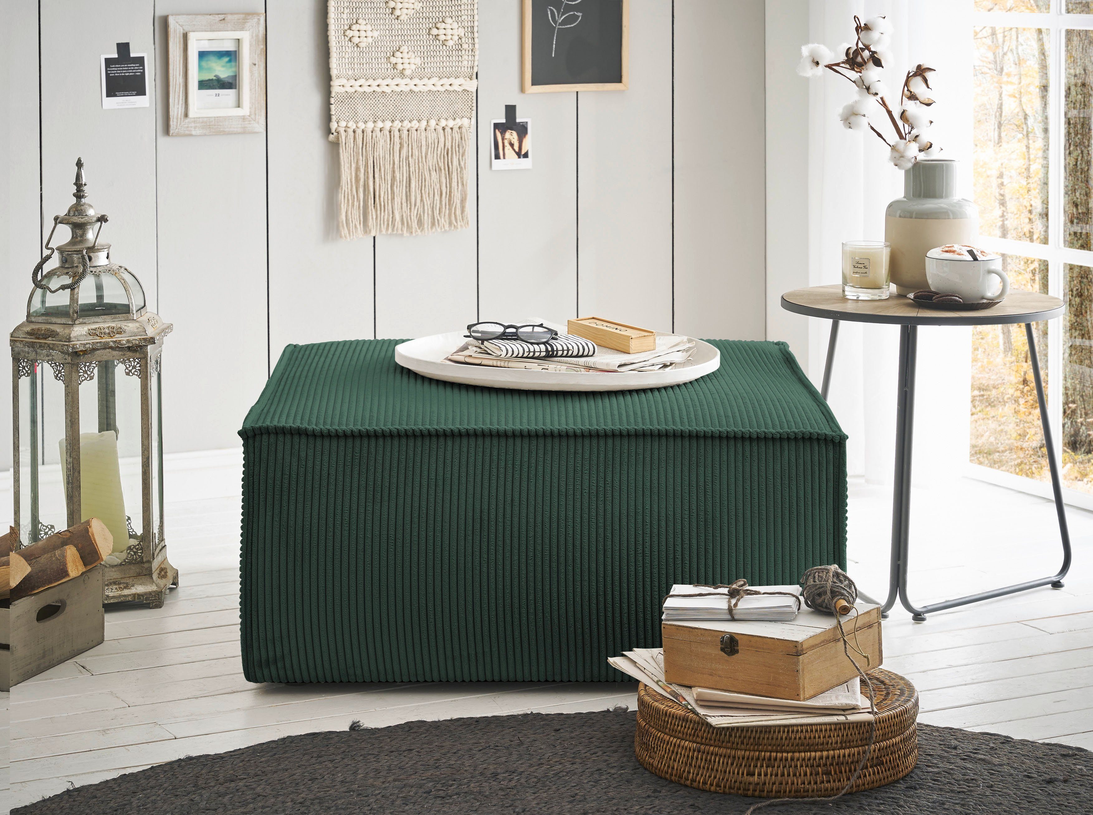 Home affaire Hocker Sherwood Vierkante poef/voetenbank, ideale als aanvulling op de "SHERWOOD" love seat