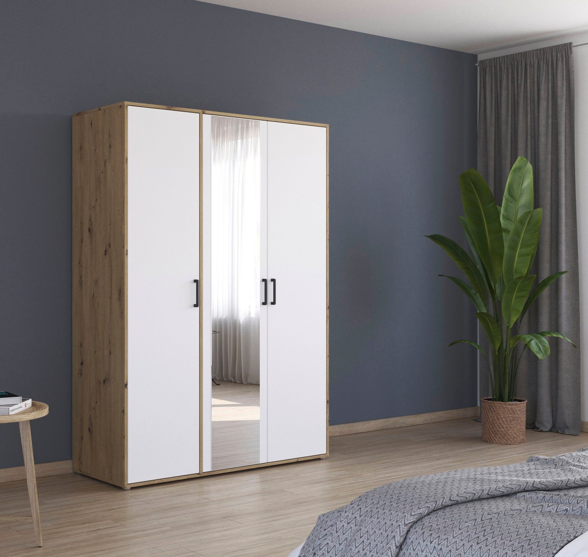 rauch Draaideurkast Voyager met moderne grepen in grijs-metallic en spiegel