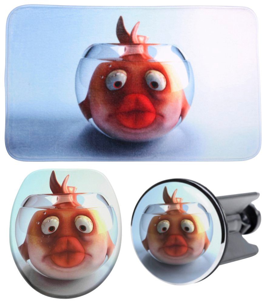 Sanilo Set badkameraccessoires Goudvis bestaand uit toiletzitting, badmat en wastafelplug (complete set, 3-delig) badkameraccessoires oranje