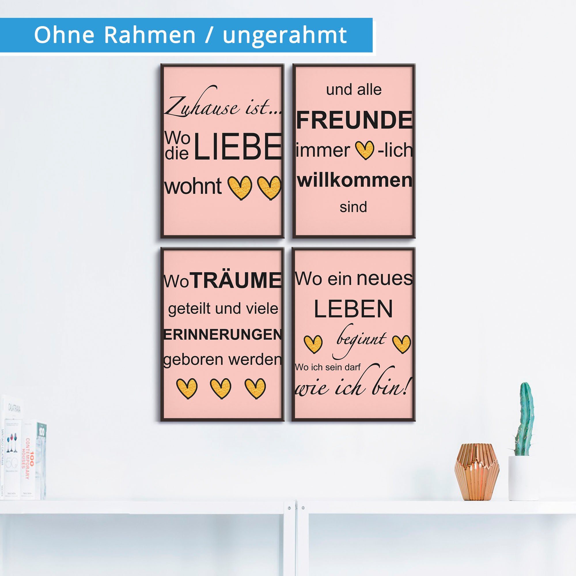 Artland Poster Waar de liefde woont Poster, artprint, wandposter (4 stuks)