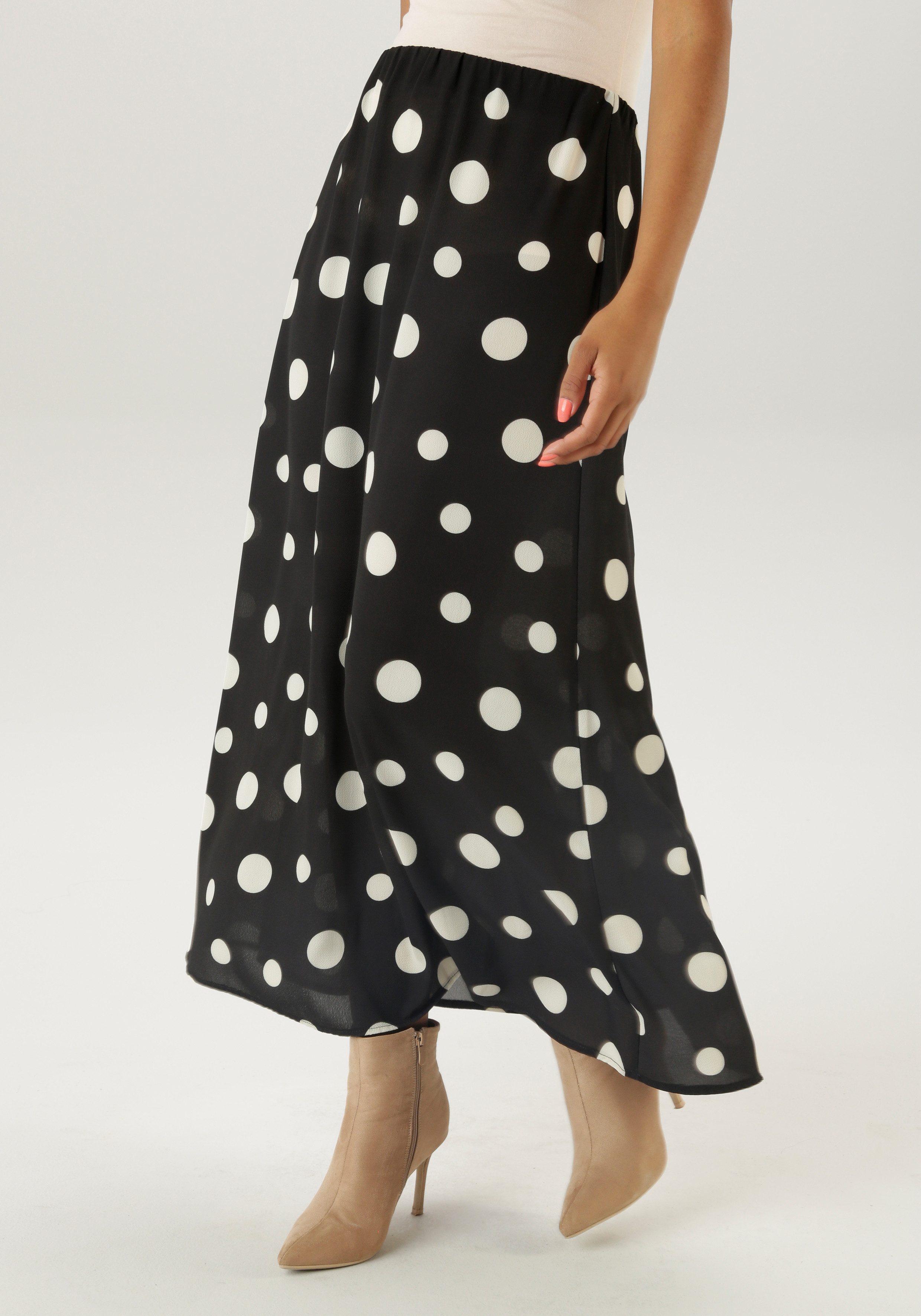 Aniston SELECTED Maxirok met grote stippenprint en elastische rubberband - nieuwe collectie