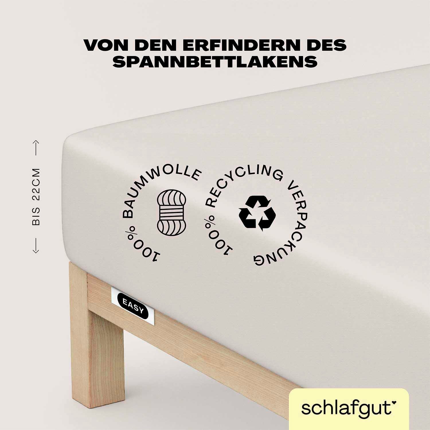 Schlafgut Hoeslaken EASY van 100% katoen, zacht & absorberend, merk-beddengoed voor matrassen tot 22 cm hoogte, in 90x200, 140x200 of 180x200 cm (1