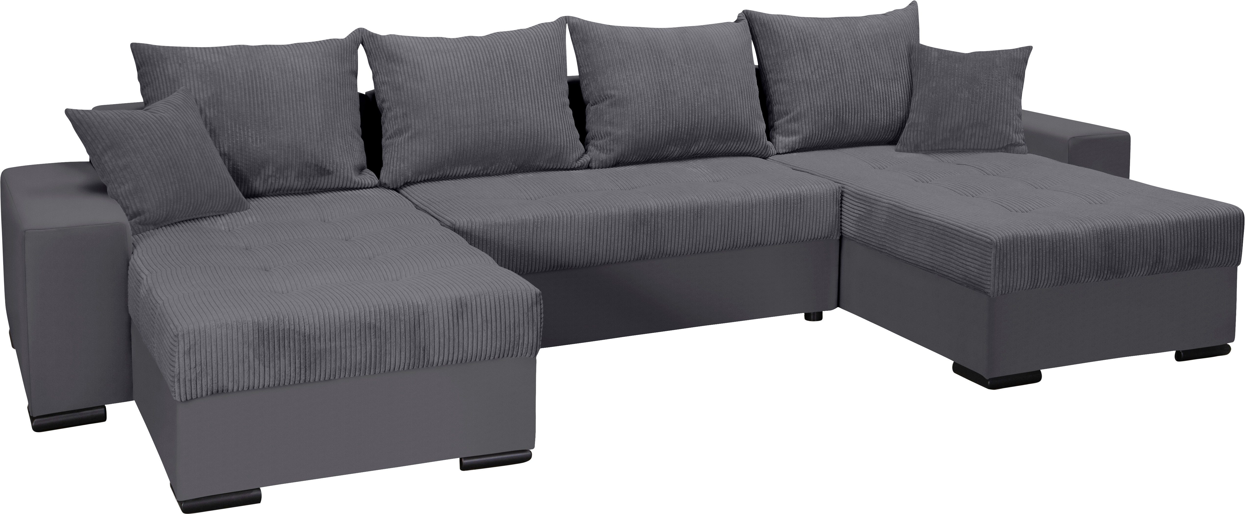 COLLECTION AB Zithoek XL-Josy U-vorm, breedte 313 cm, cord-/mix incl. bedfunctie, bedlade, met 4 gelijk grote rugkussens