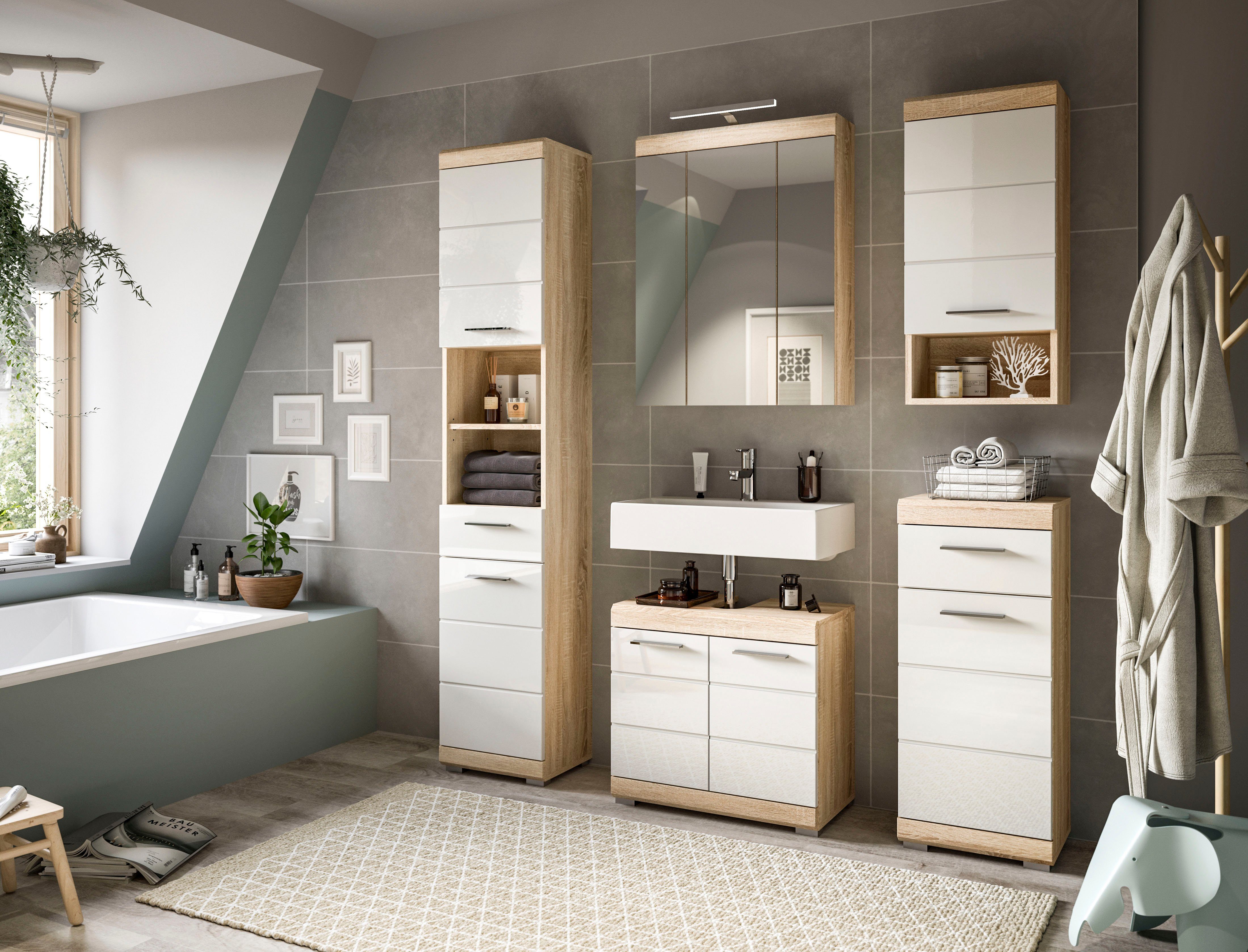 INOSIGN Onderkast Siena, breedte 37 cm, 1 deur, 1 lade, 2 vakken, MDF-front in verschillende kleuren verkrijgbaar, badkamermeubels, badkamerkast, commode, badkamer (1 stuk)
