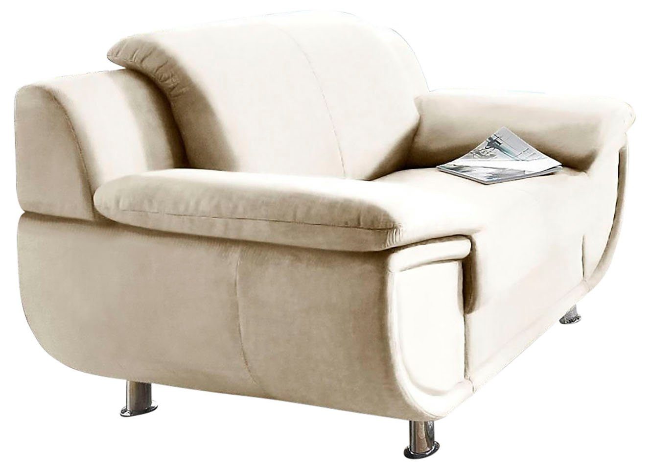 TRENDMANUFAKTUR Fauteuil Rondo, breedte 121 cm, brede armleuningen, chromen poten