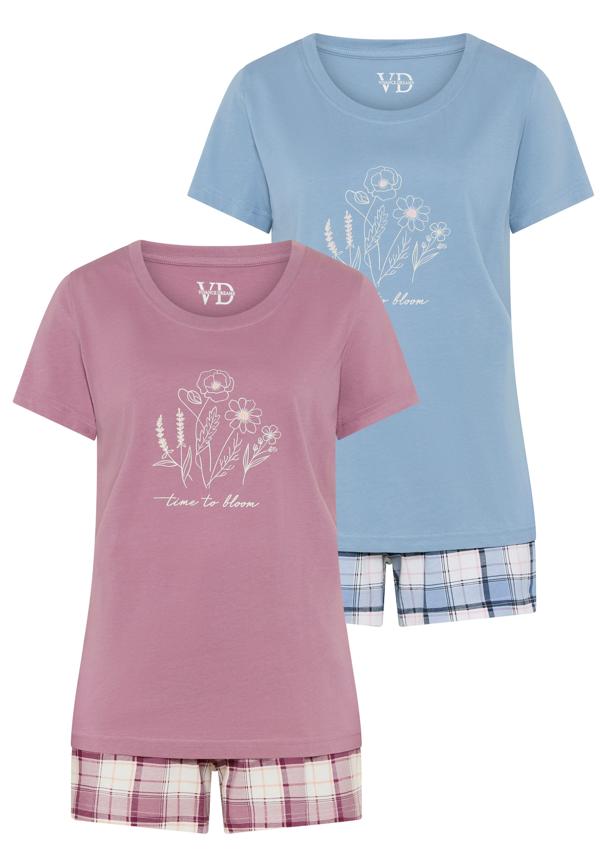 Vivance Dreams Shortama met geruite pyjamashorts (Set van 2)