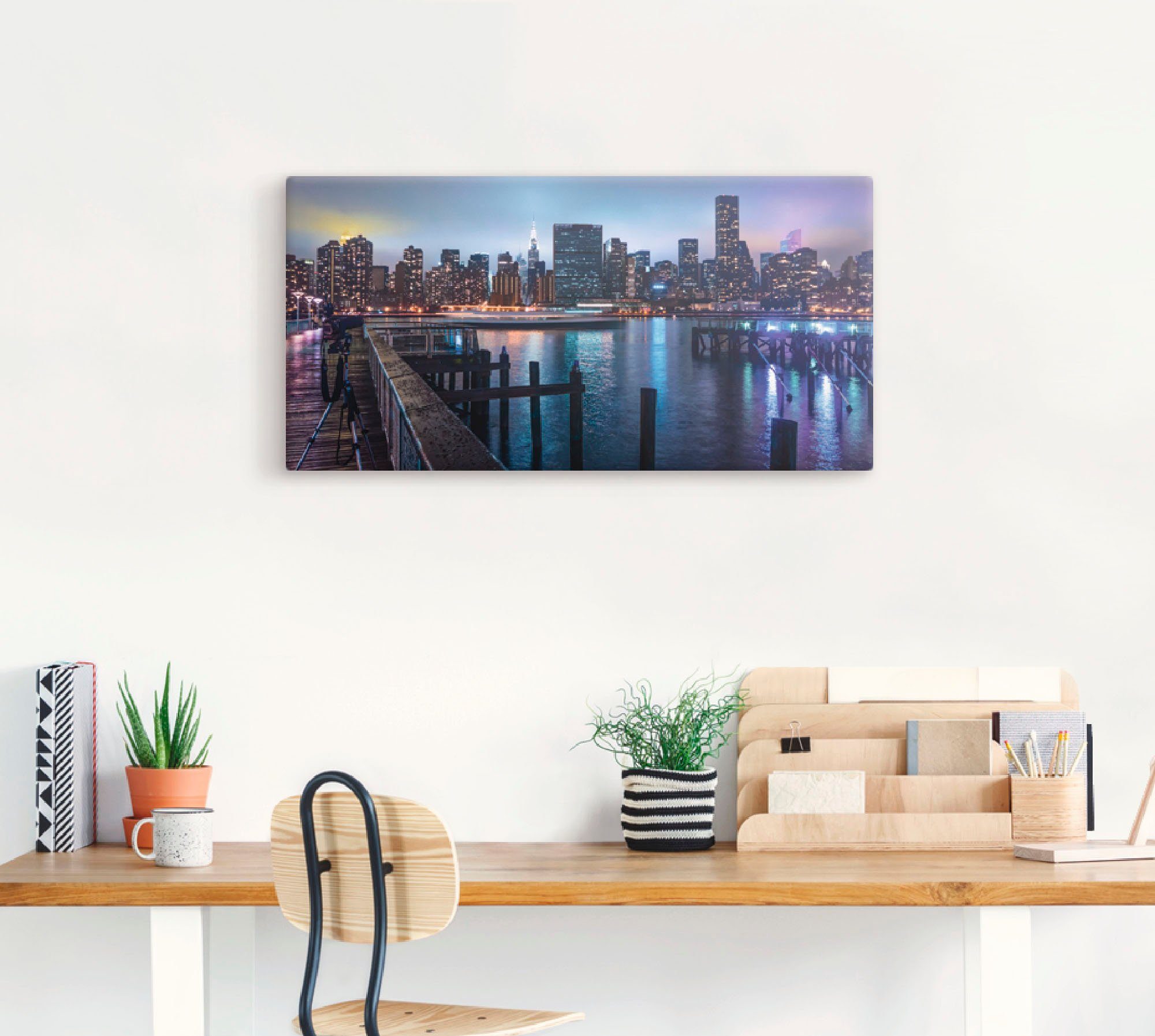 Artland Artprint New York Manhattan in de schemering als artprint op linnen, poster in verschillende formaten maten