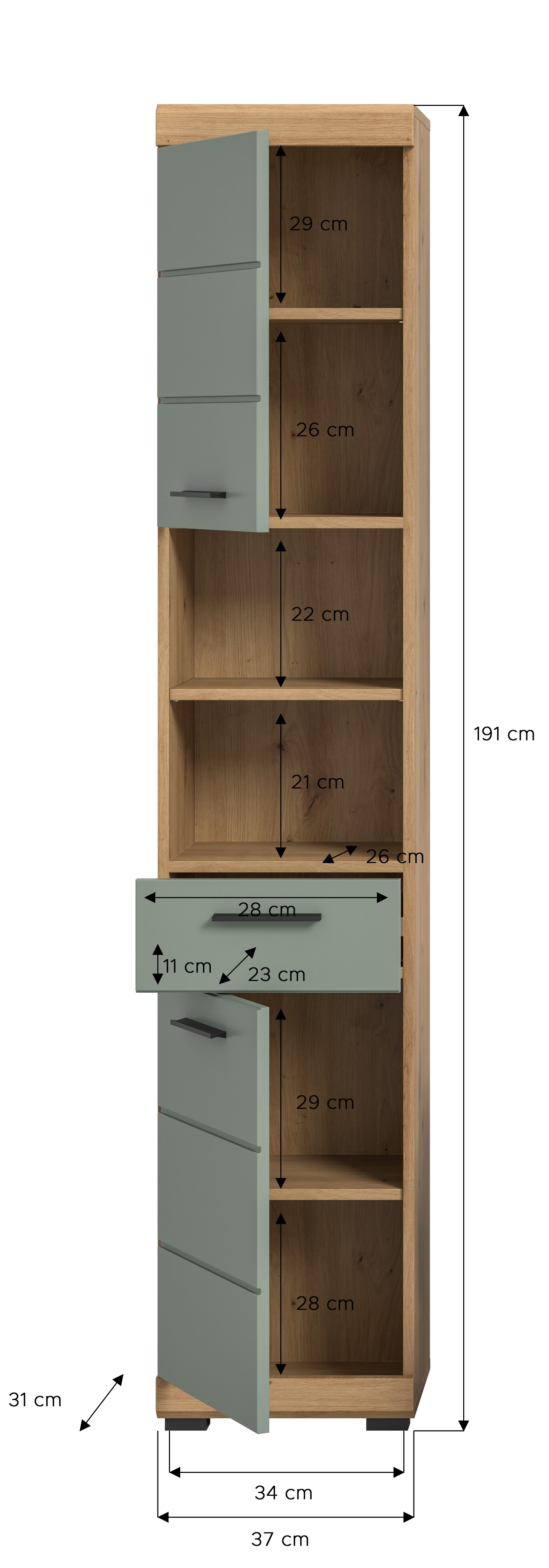 INOSIGN Hoge kast Siena, breedte 37 cm, 2 deuren, 1 lade, 2 open vakken, MDF-front in verschillende kleuren verkrijgbaar, badkamermeubels, badkamerkast, kast, badkamer (1 stuk)