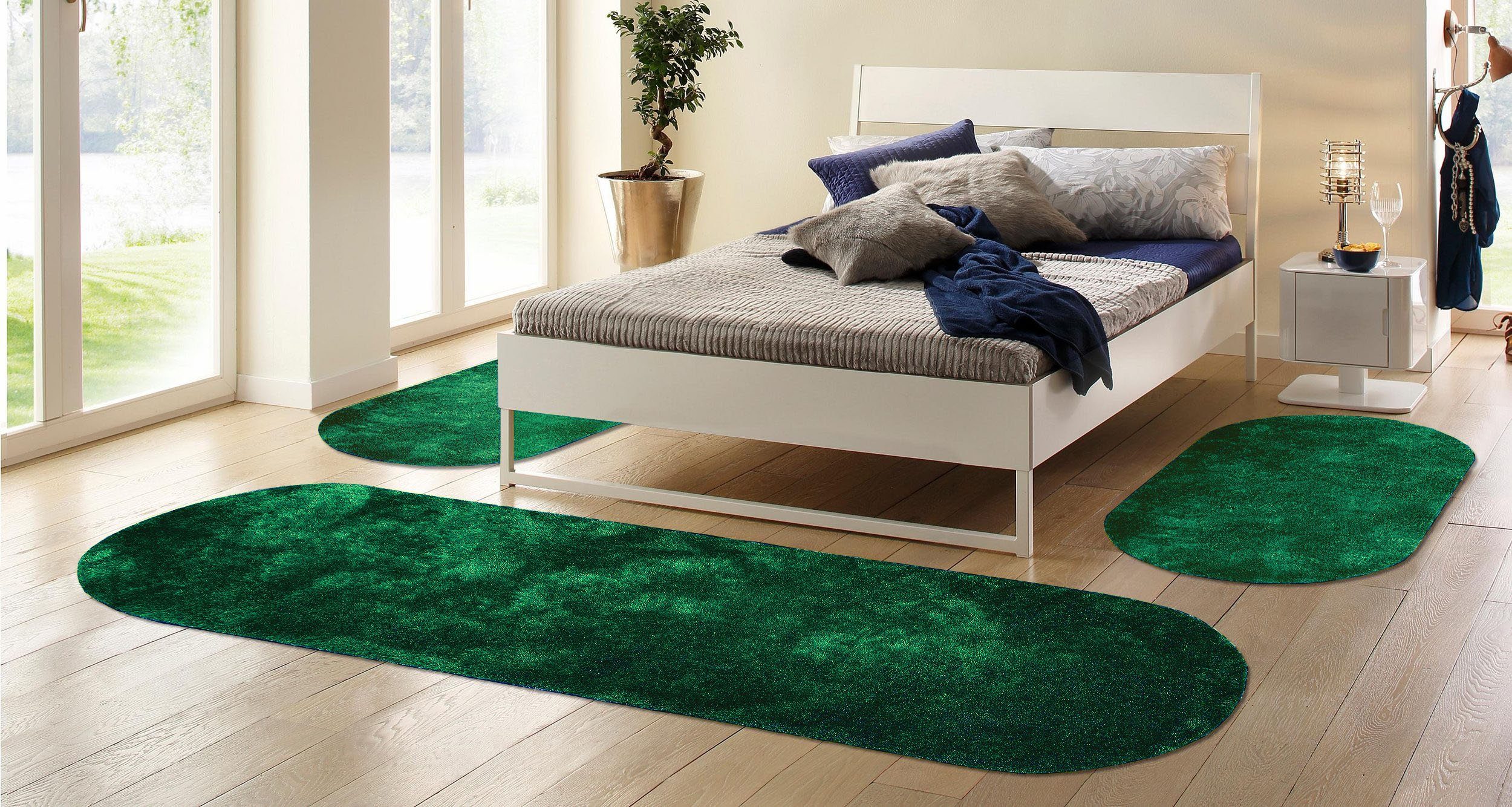 Bruno Banani Set slaapkamerkleedjes met hoge pool Dana tapijt, klantenfavoriet unikleur, microvezel, gemakkelijk in onderhoud, slaapkamerkleed, slaapkamer