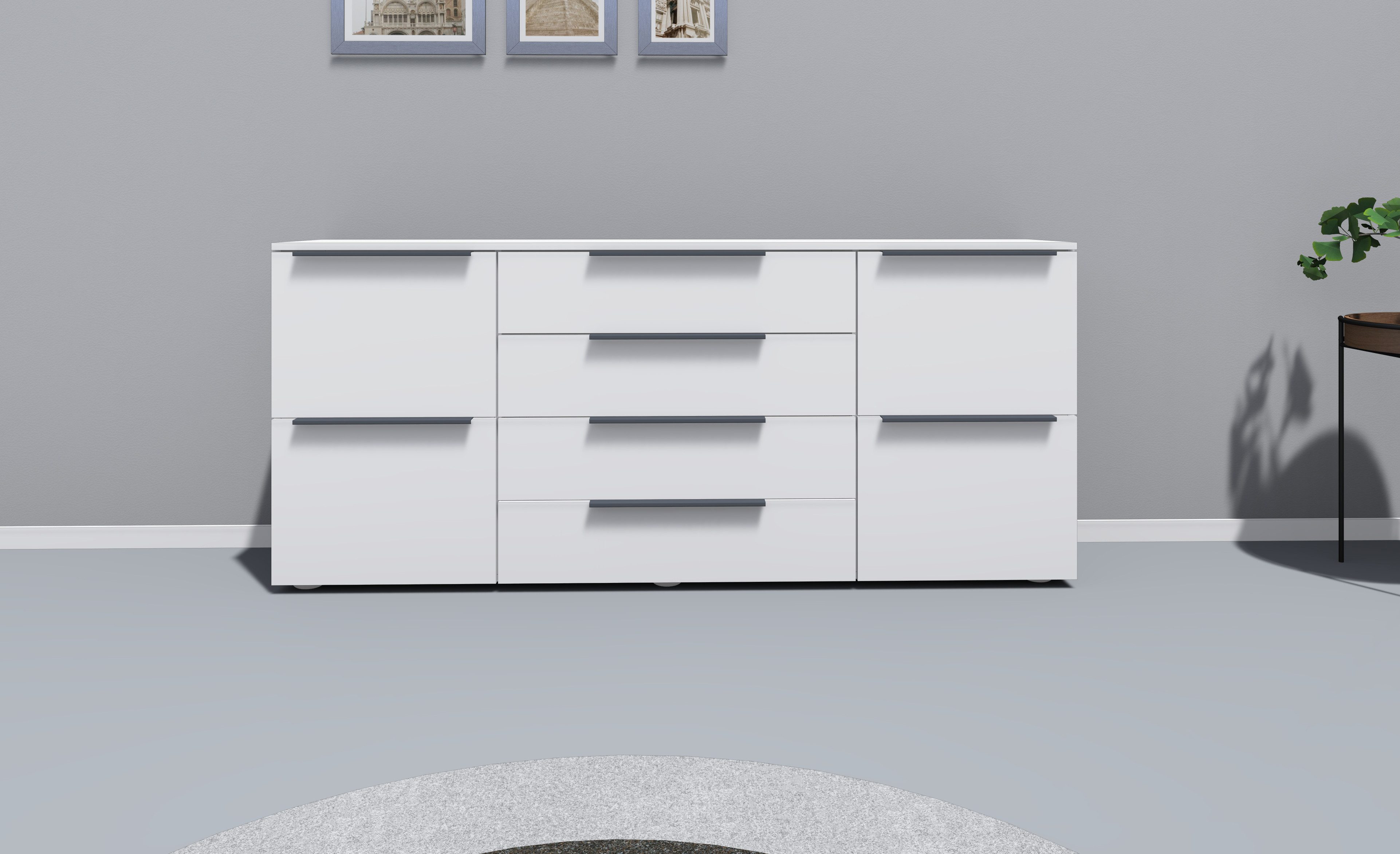 borchardt Möbel Dressoir Tom Breedte 166 cm, verstelbare legplanken, gelakte alu-profielgrepen