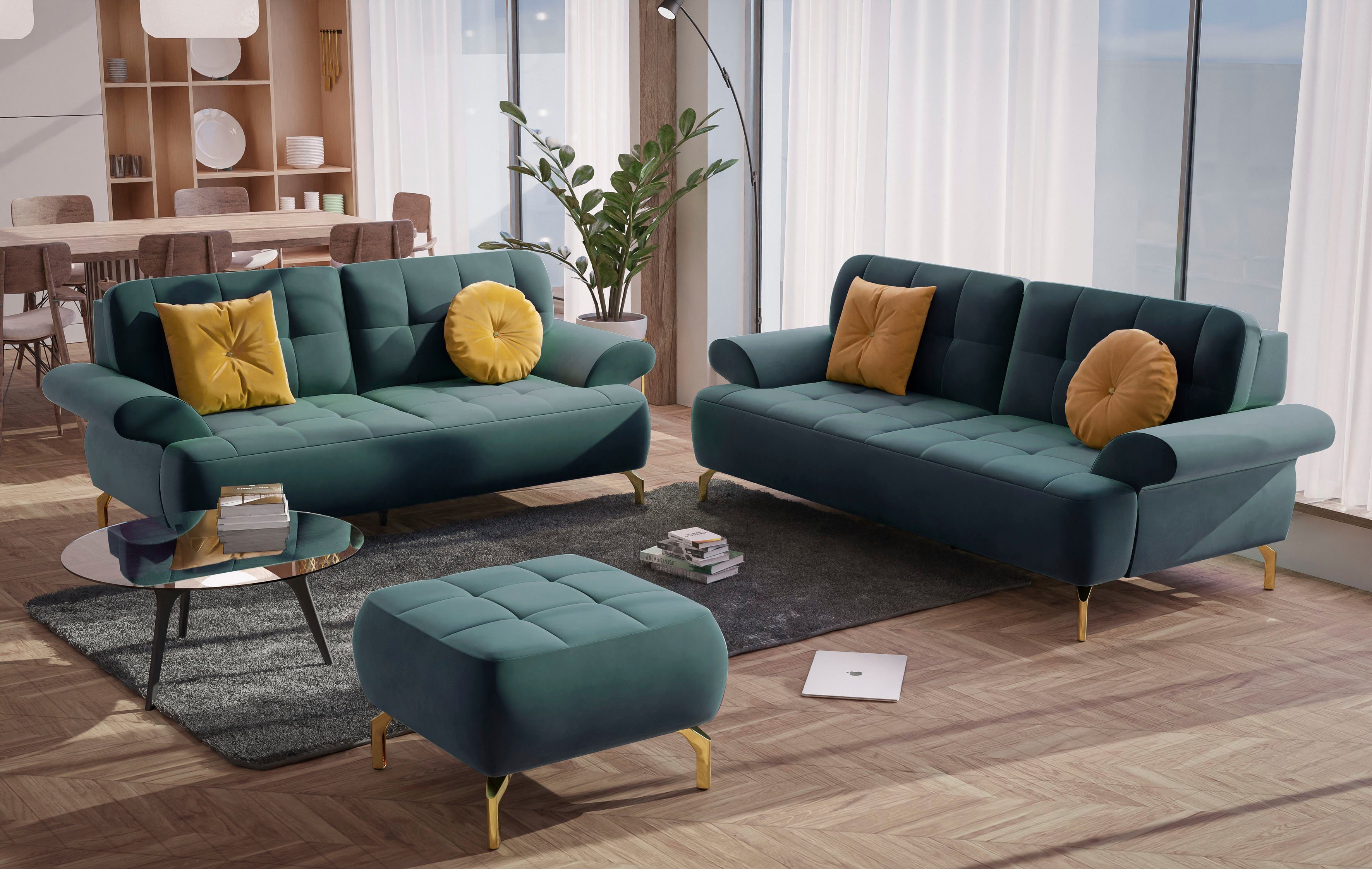 sit&more 2-zitsbank Orient 1 incl. 2 sierkussens met strassteentjes, goudkleurige metalen poten