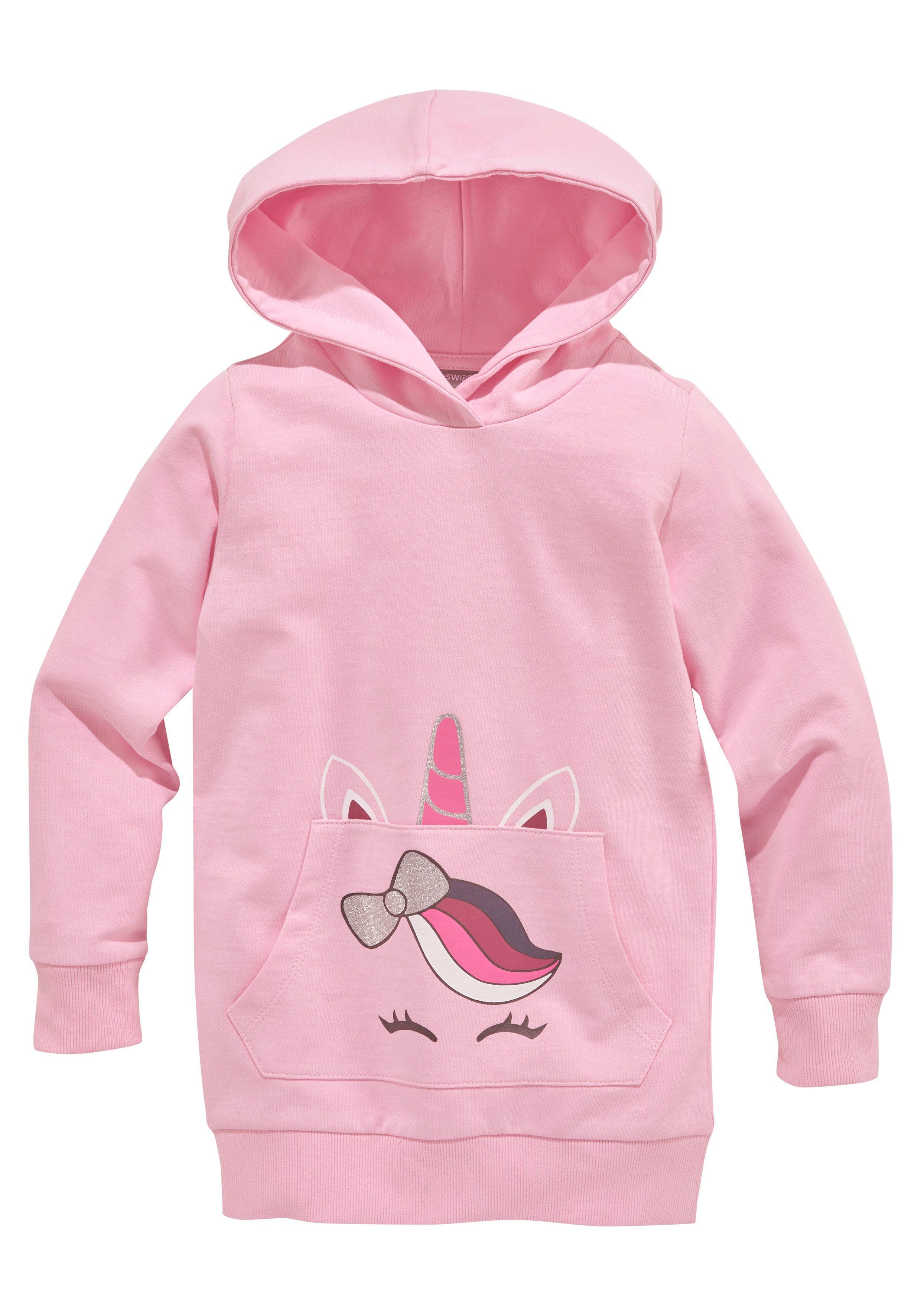 KIDSWORLD Hoodie Long sweatshirt with cute unicorn Lange mouwen, basic pasvorm, bedrukt, met capuchon, van katoen