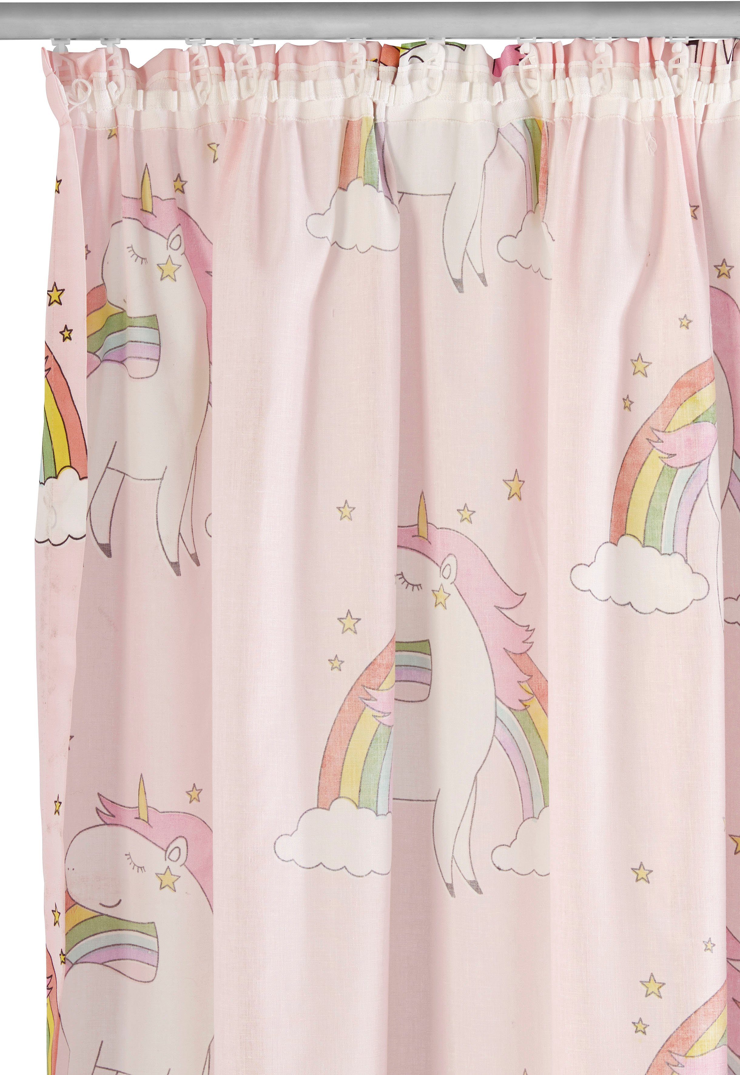 Lüttenhütt Gordijn Eenhoorn Kindergordijn, gedessineerd, halftransparant, eenhoorns, regenboog (1 stuk)