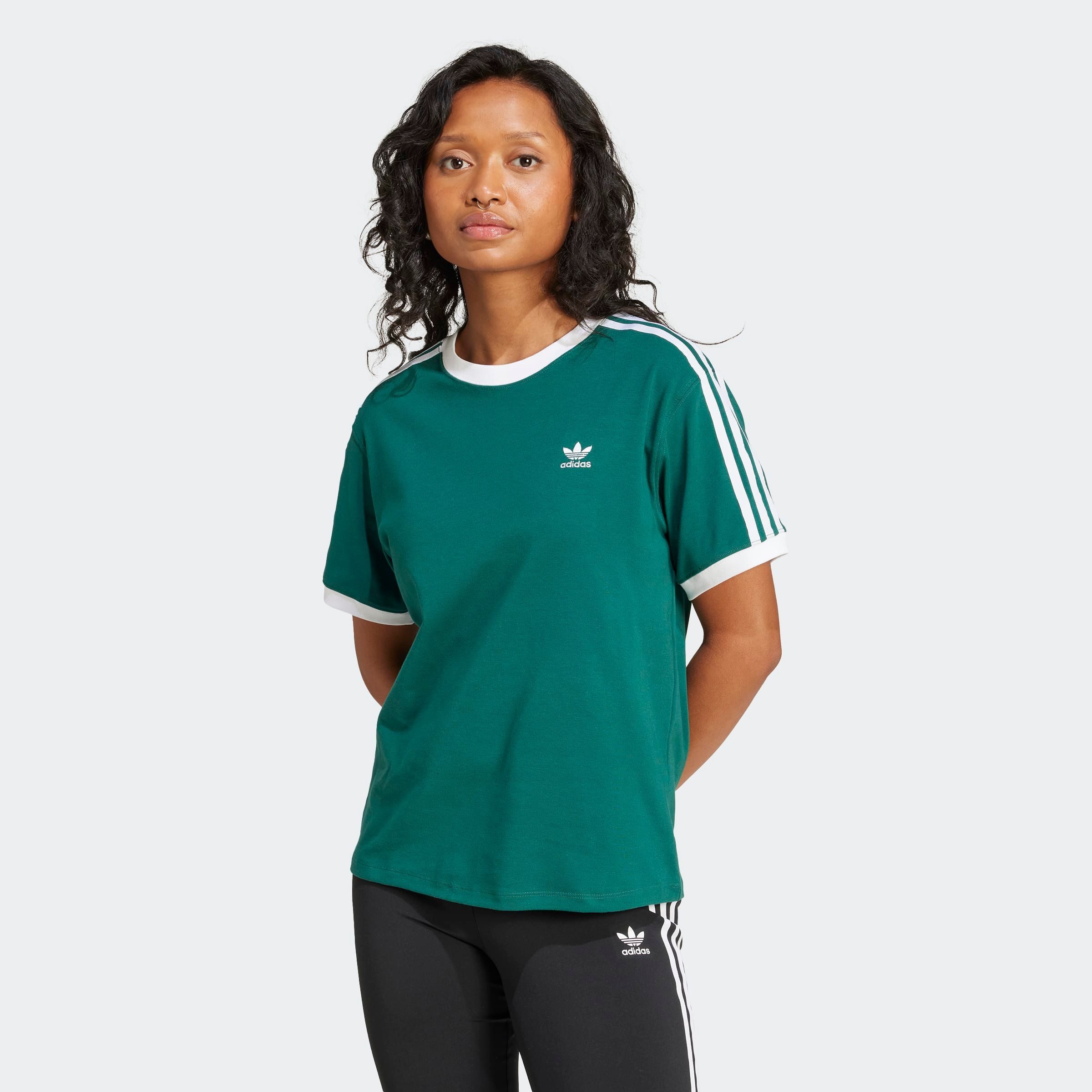adidas Originals T-shirt 3 STRIPE TEE drie-strepen shirt met trefoil-logo dames t-shirts maat XXL groen