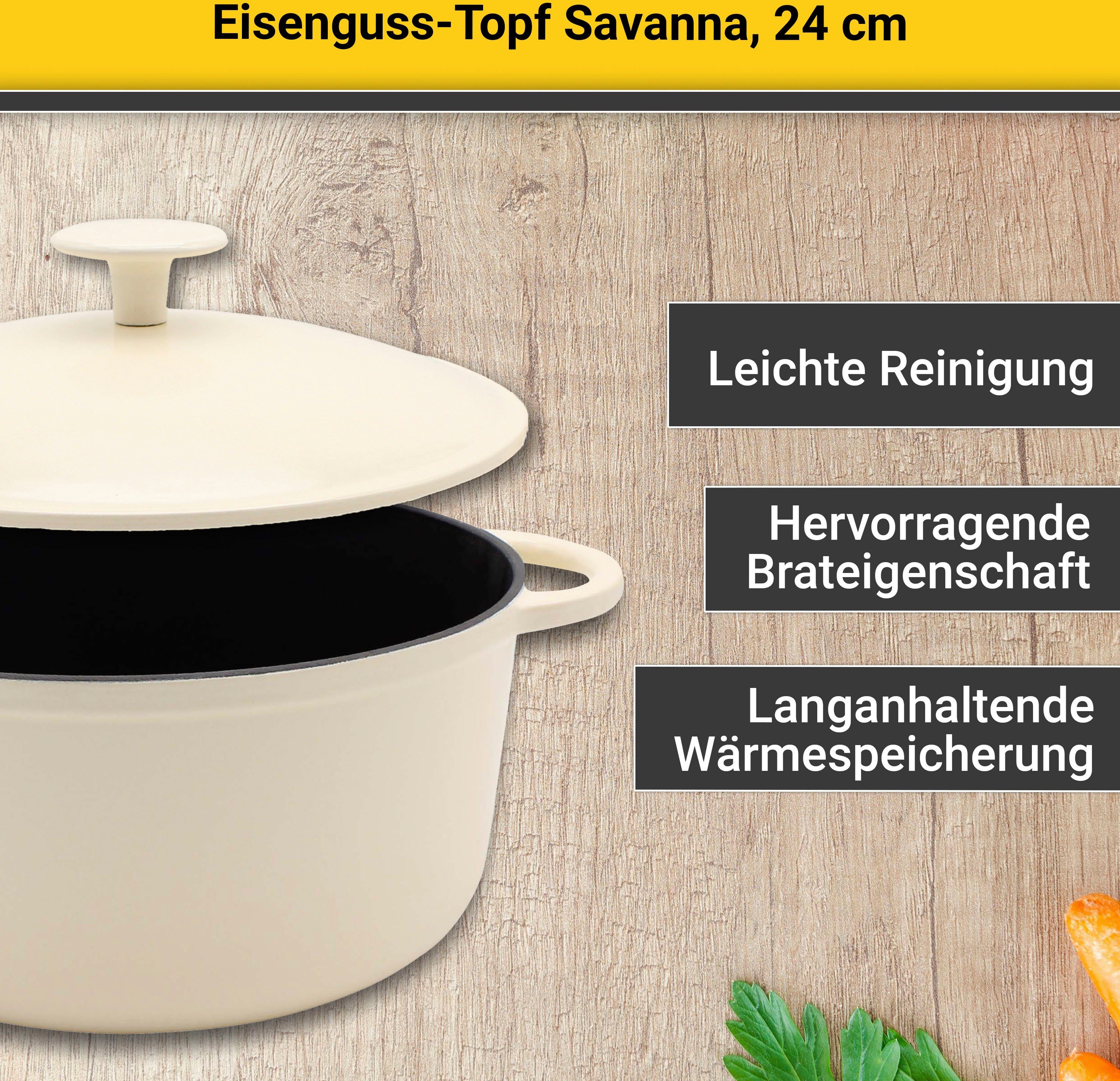 Krüger Braadpan Gietijzeren braadpan met deksel SAVANNA, 24 cm