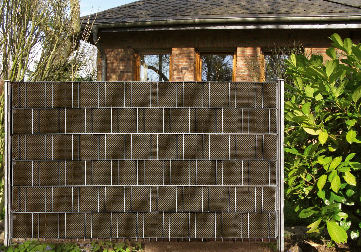 GARDEN 'N' MORE Strips die beschermen tegen inkijk Decor-afwerkingsstrip Rotan vlechtwerk structuur, 5 stroken, 2,1m lang, 19cm hoog, goudbruin