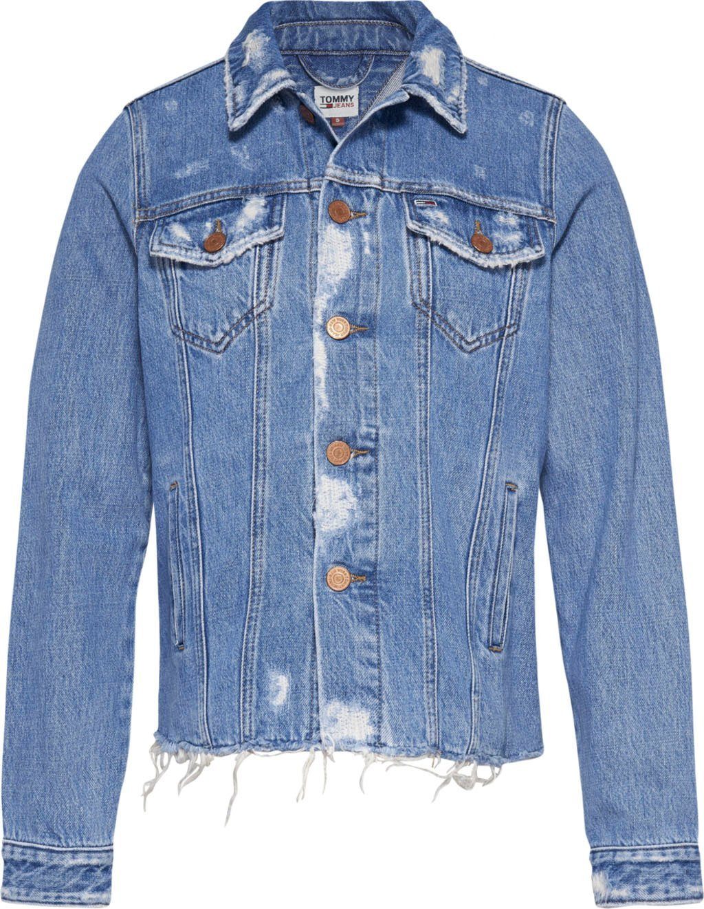 tommy jeans jeansjack regular truck jk rh ae718 hlbrd met destroyed effecten  gerafelde zoom blauw