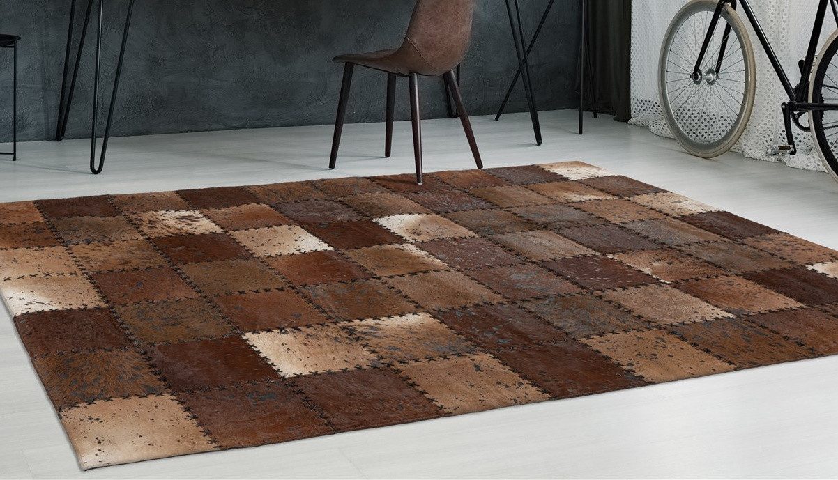 calo-deluxe Vachtvloerkleed Rankel 205 leren tapijt kleurige patchwork unieke stukken, echt rundsleder, woonkamer