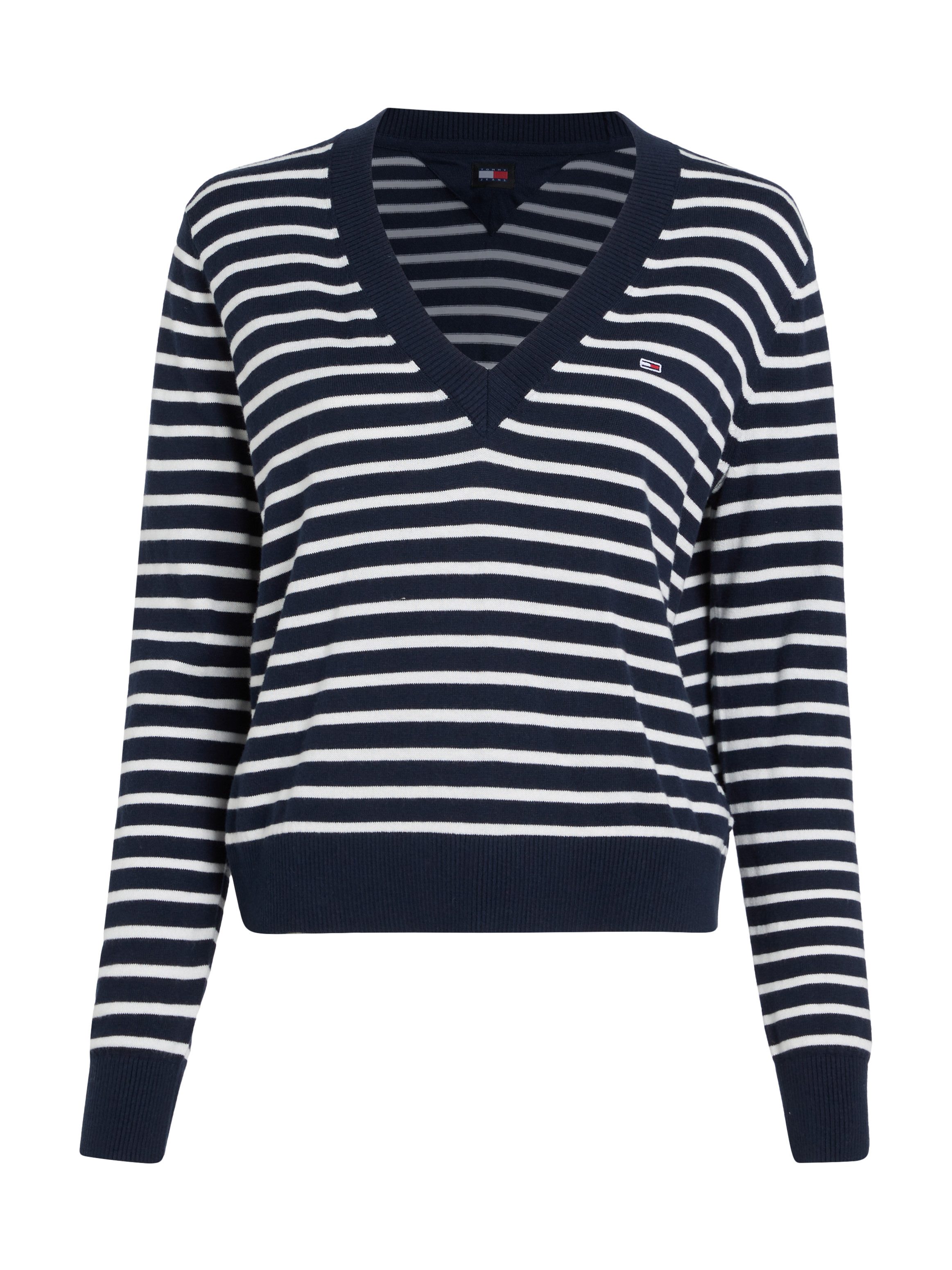 Tommy Jeans Curve Trui met V-hals TJW ESSENTIAL VNECK SWEATER EXT in grote maten, v-hals, met viscose