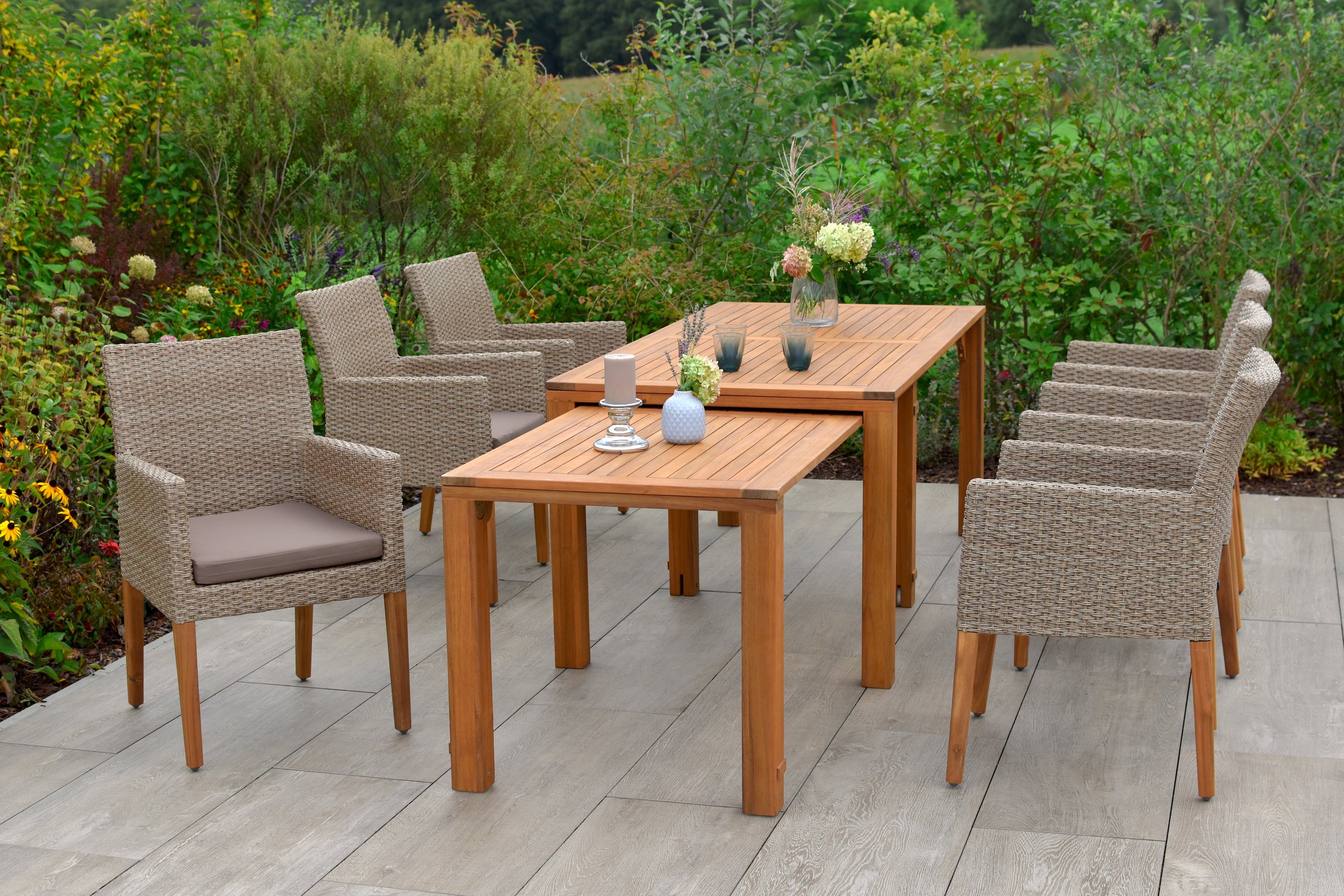 MERXX Tuin-eethoek Ranzano 6 stoelen incl. zitkussens, uitschuifbare tafel (set, 13-delig)