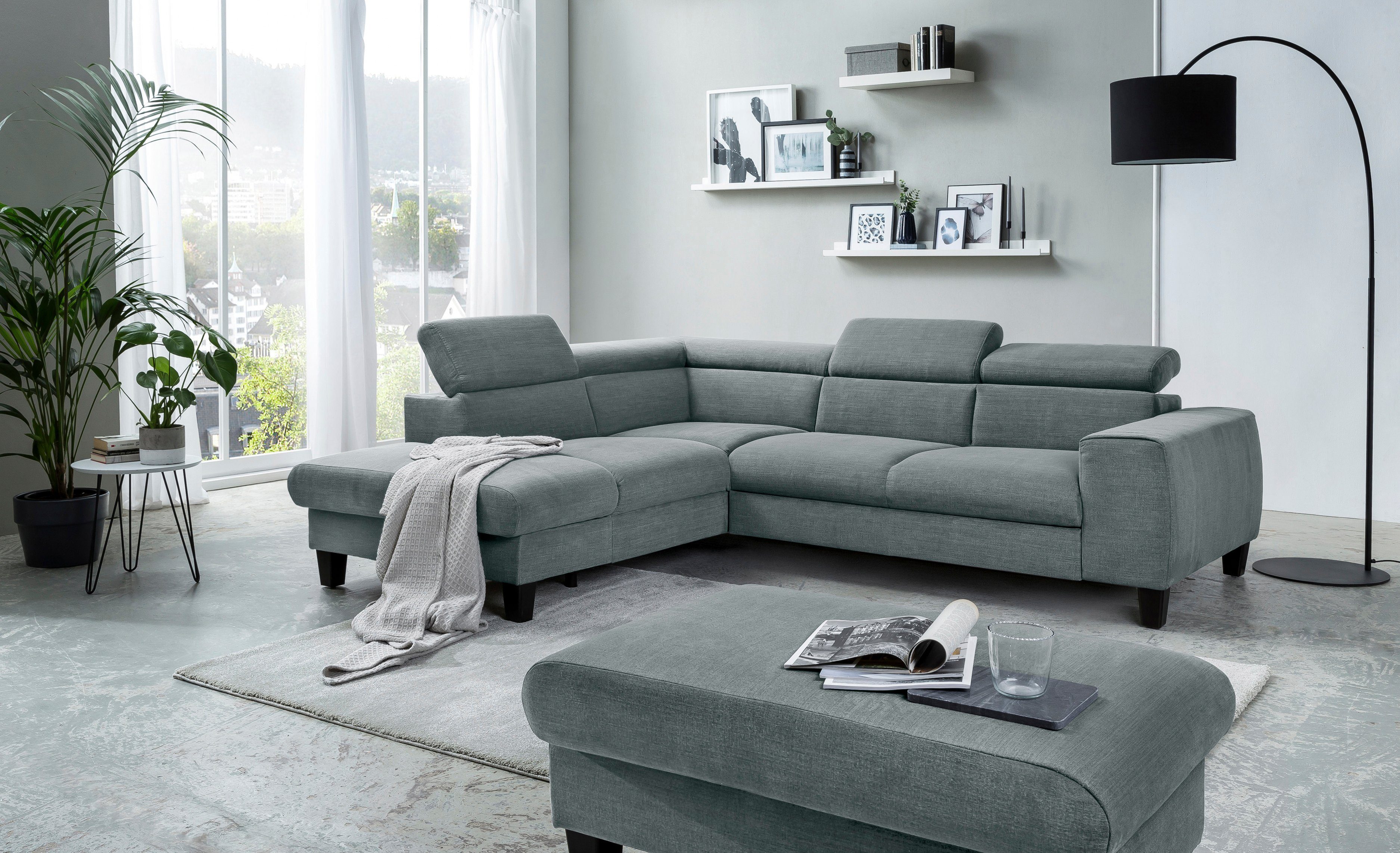 COTTA Hoekbank Morven L-vorm met hoofdeindeverstelling keuze met bedfunctie, bedlade & draadloze oplader