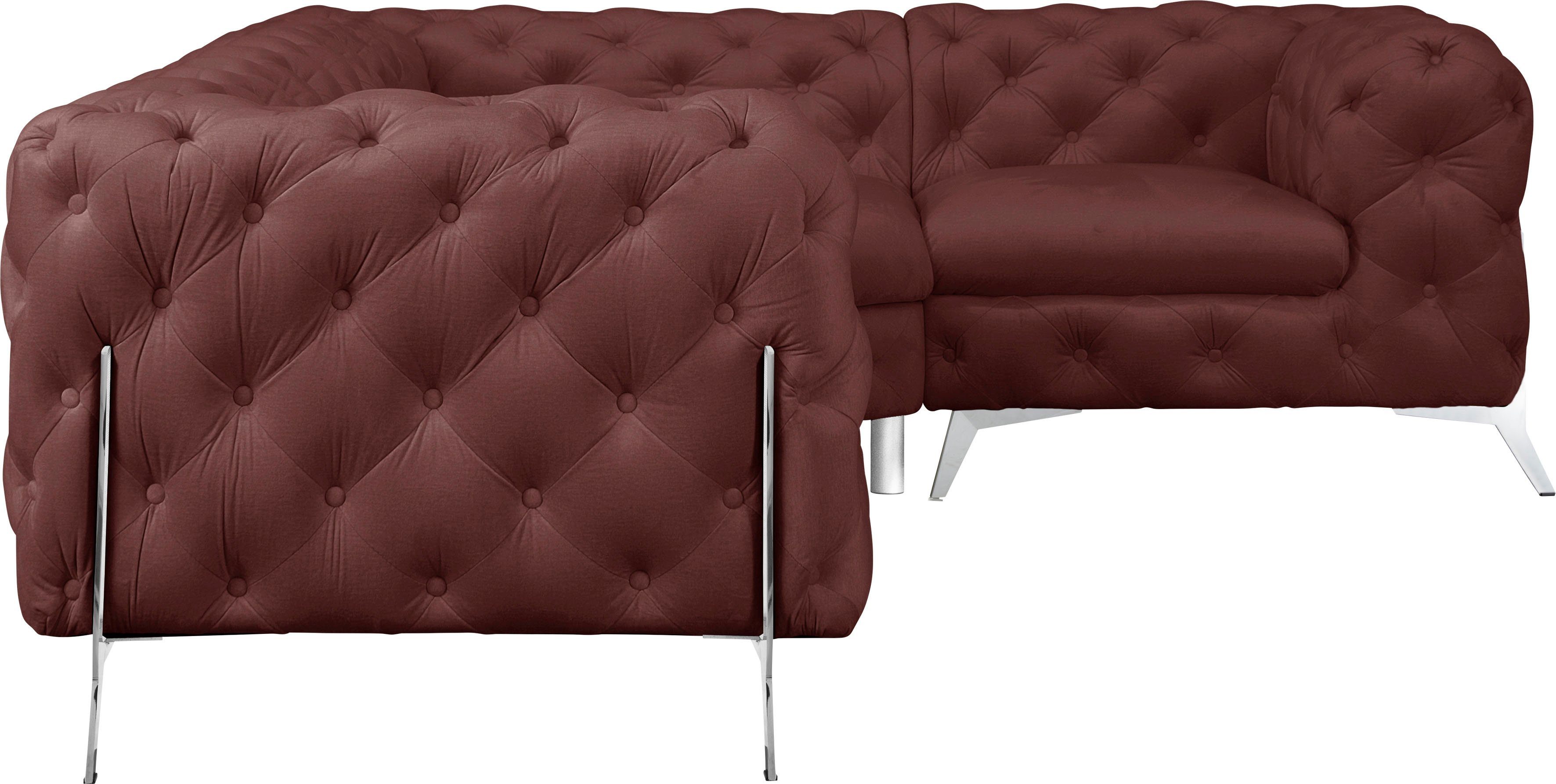 Leonique Chesterfield-bank Amaury L-vorm moderne chersterfield-look, breedte 262 cm, kleur van de poten ter keuze