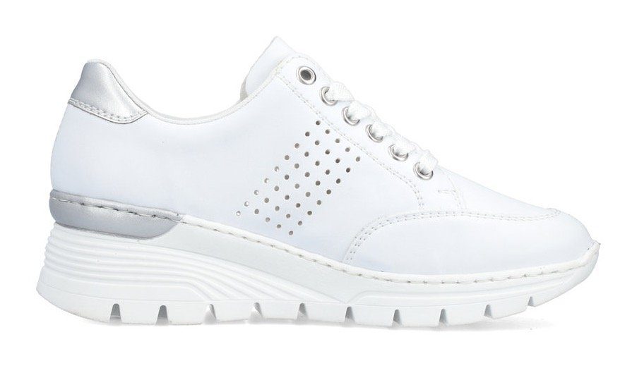 Rieker Sneakers met sleehak met zij vlechtopeningen, vrijetijdsschoen, lage schoen, veterschoen