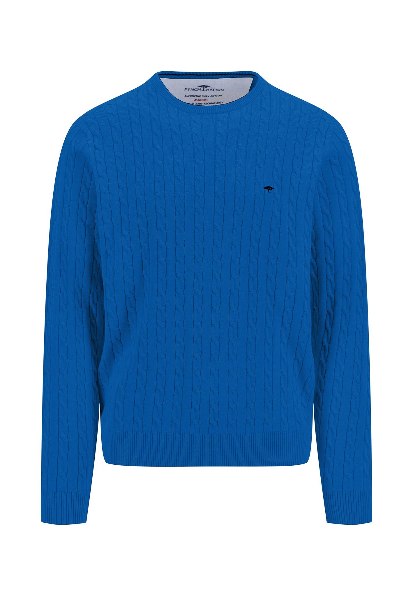 FYNCH-HATTON Gebreide trui met geborduurd logo heren pullovers maat XXL blauw