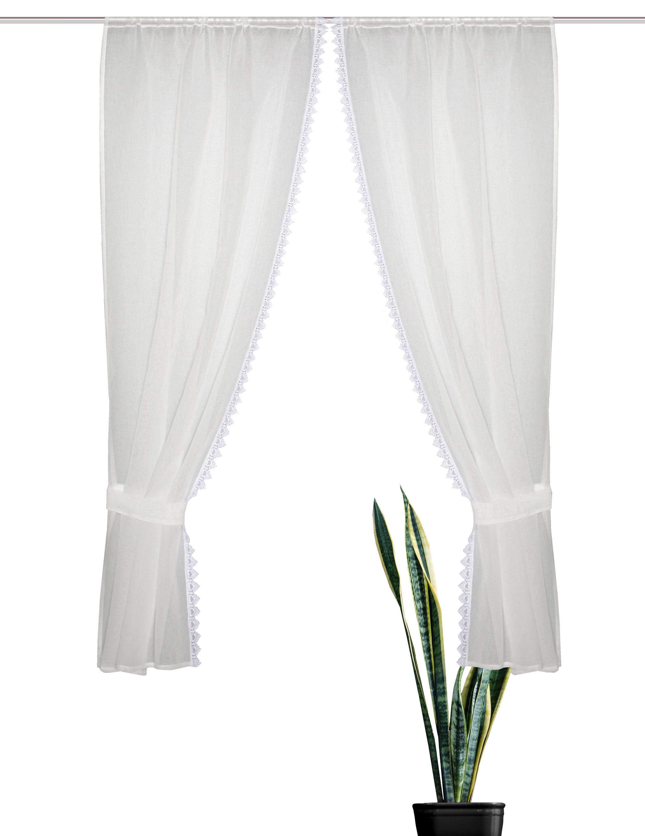 HOME WOHNIDEEN Gordijn Nishay 4-delige raffgarnituur in linnenlook, macramé (1 stuk)