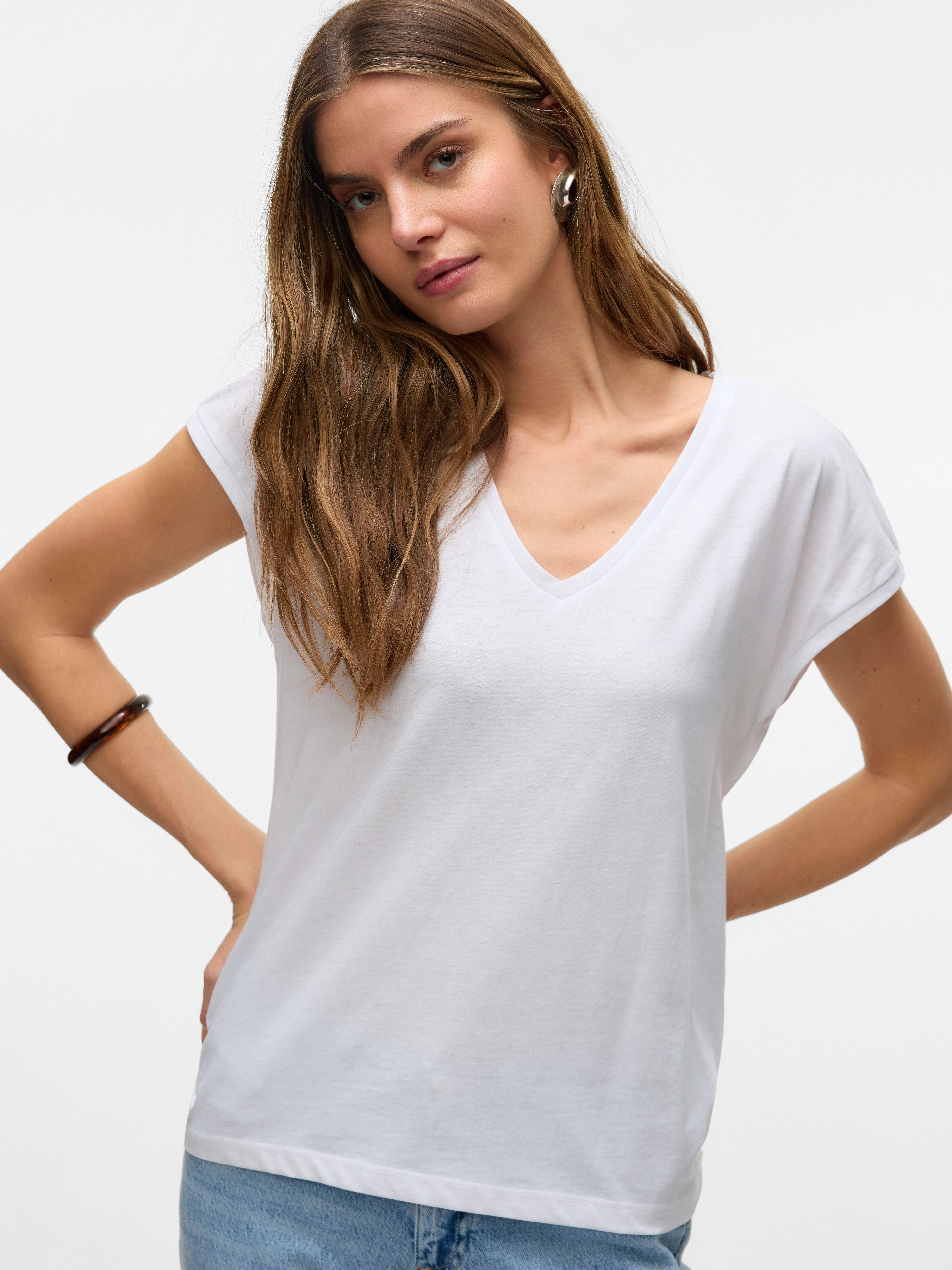 Vero Moda Shirt met korte mouwen VMLUNA SS V-NECK TEE JRS NOOS