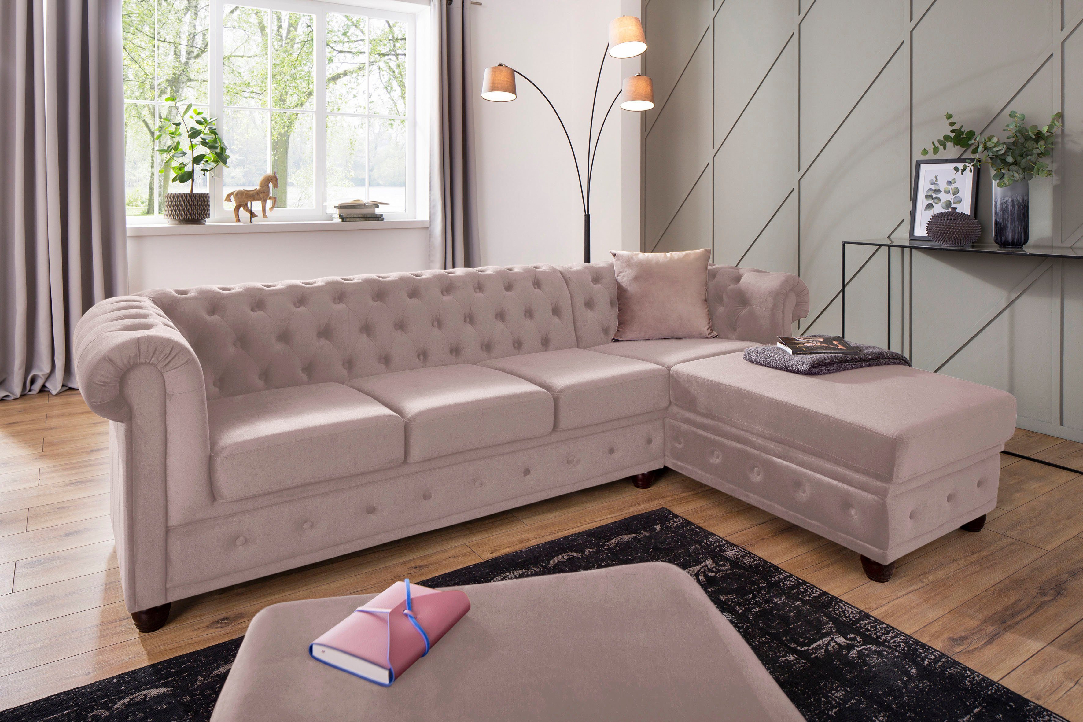 Home affaire Chesterfield-bank New Castle L-vorm hoogwaardige capitonnage in chesterfield-design, bxdxh: 255(171x72)