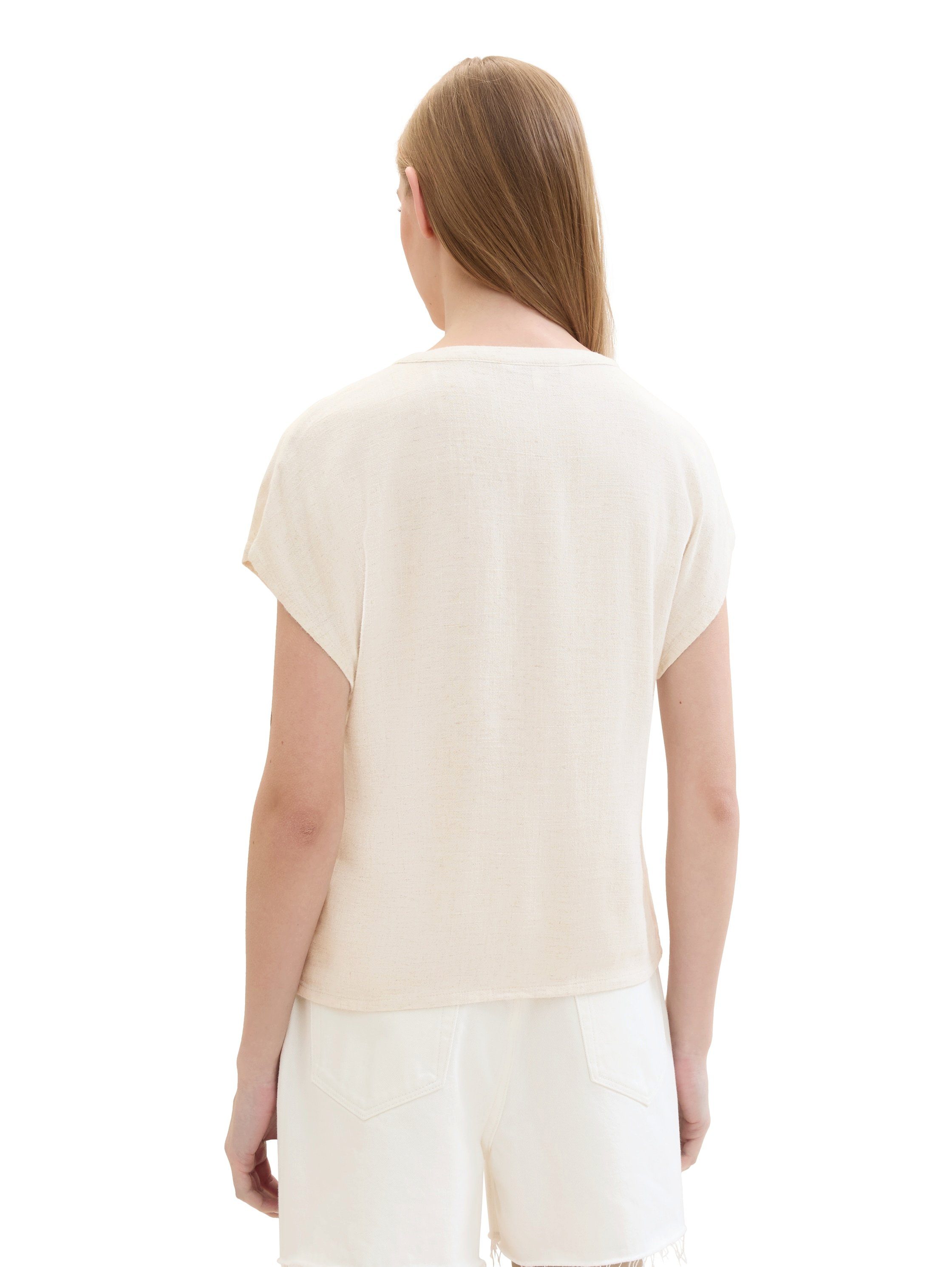 Tom Tailor Denim Blouse met korte mouwen met knoopsluiting en plooi