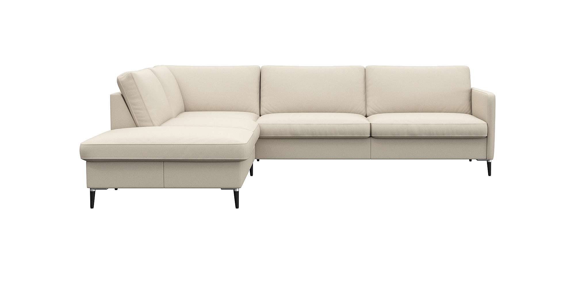 FLEXLUX Hoekbank Fiore, L-vorm smalle armleuningen, koudschuim, poten aluminium + zwart wit, hoekbanken