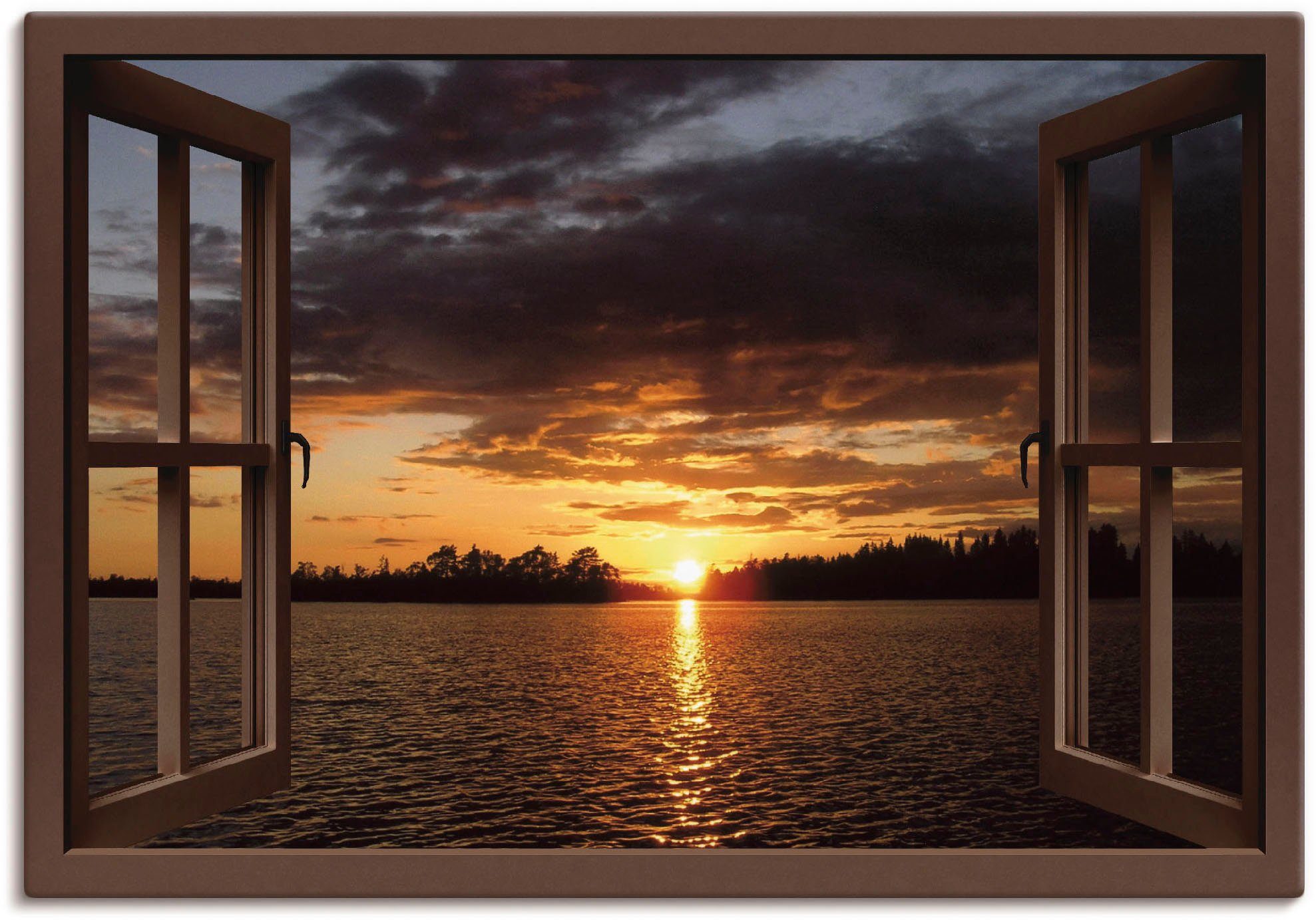 Artland Artprint Sonnenuntergang am See mit Fenster in vele afmetingen & productsoorten - artprint van aluminium / artprint voor buiten, artprint op linnen, poster, muursticker / w