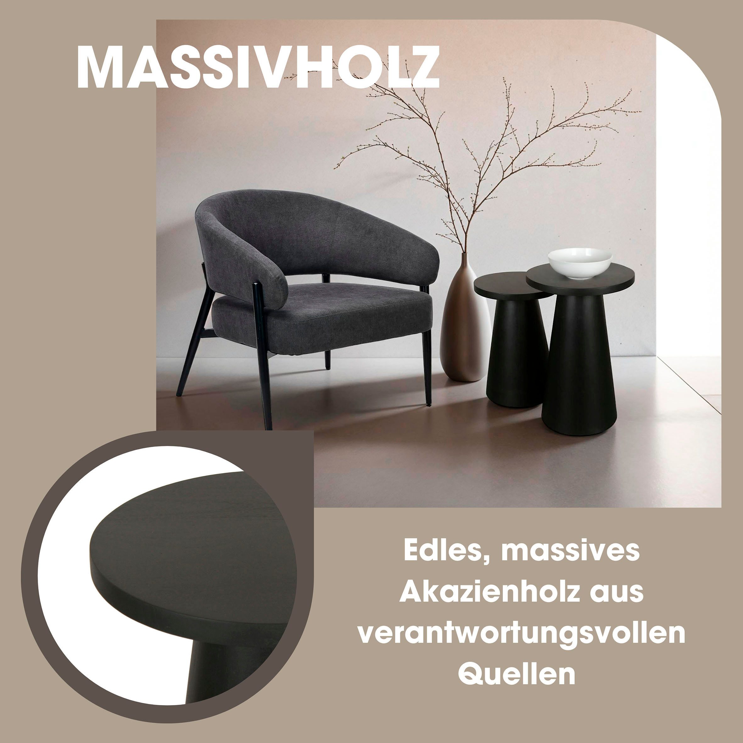 byLIVING Bijzettafel Kegel uit massief hout in zwart of white wash, verschillende maten