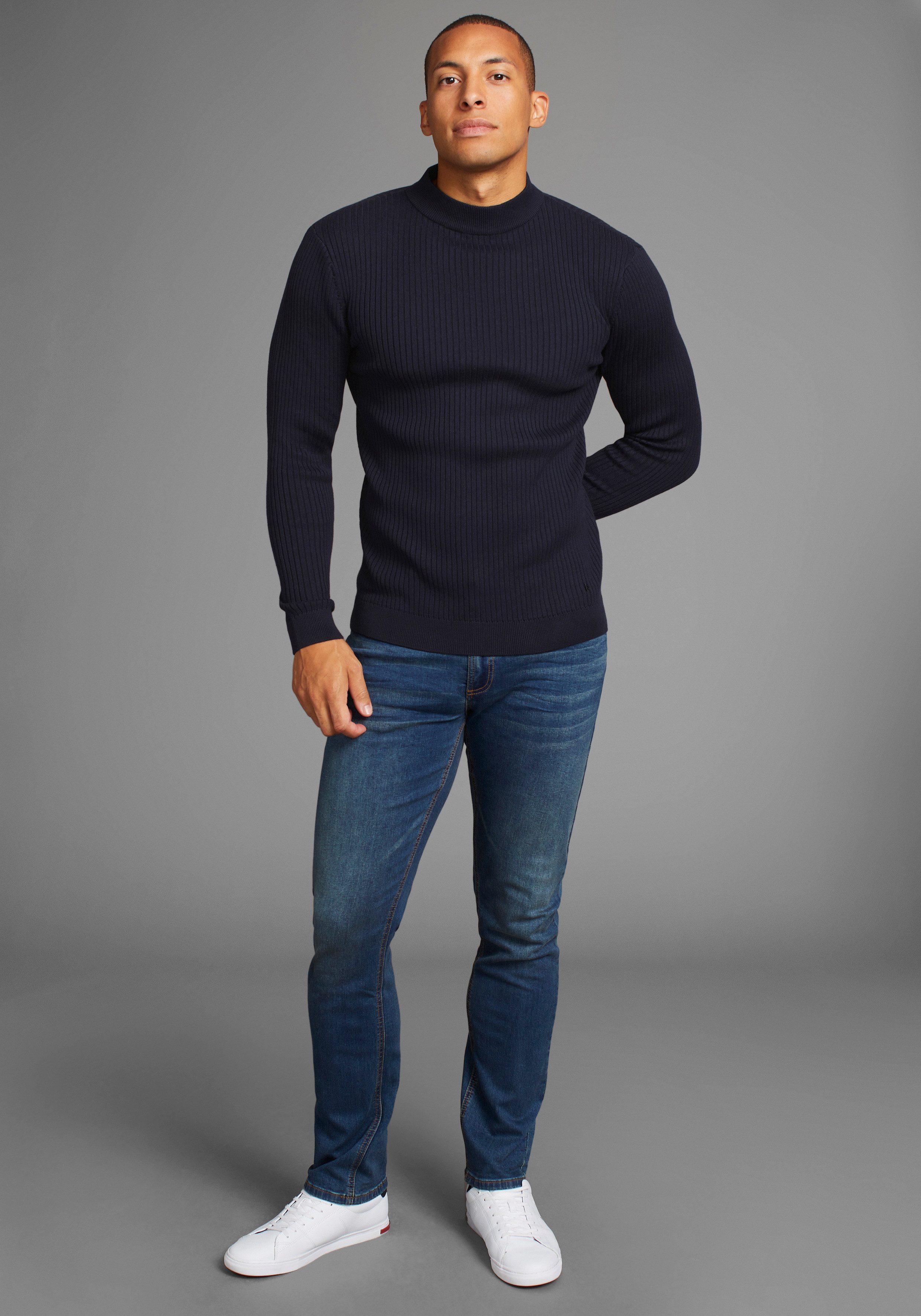 Bruno Banani Trui met staande kraag in ribbrei-look