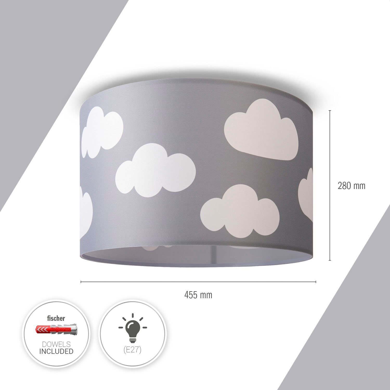 Paco Home Plafondlamp Hugo Cosmo Plafondlamp kinderkamer kinderlamp wolk stofscherm rond E27