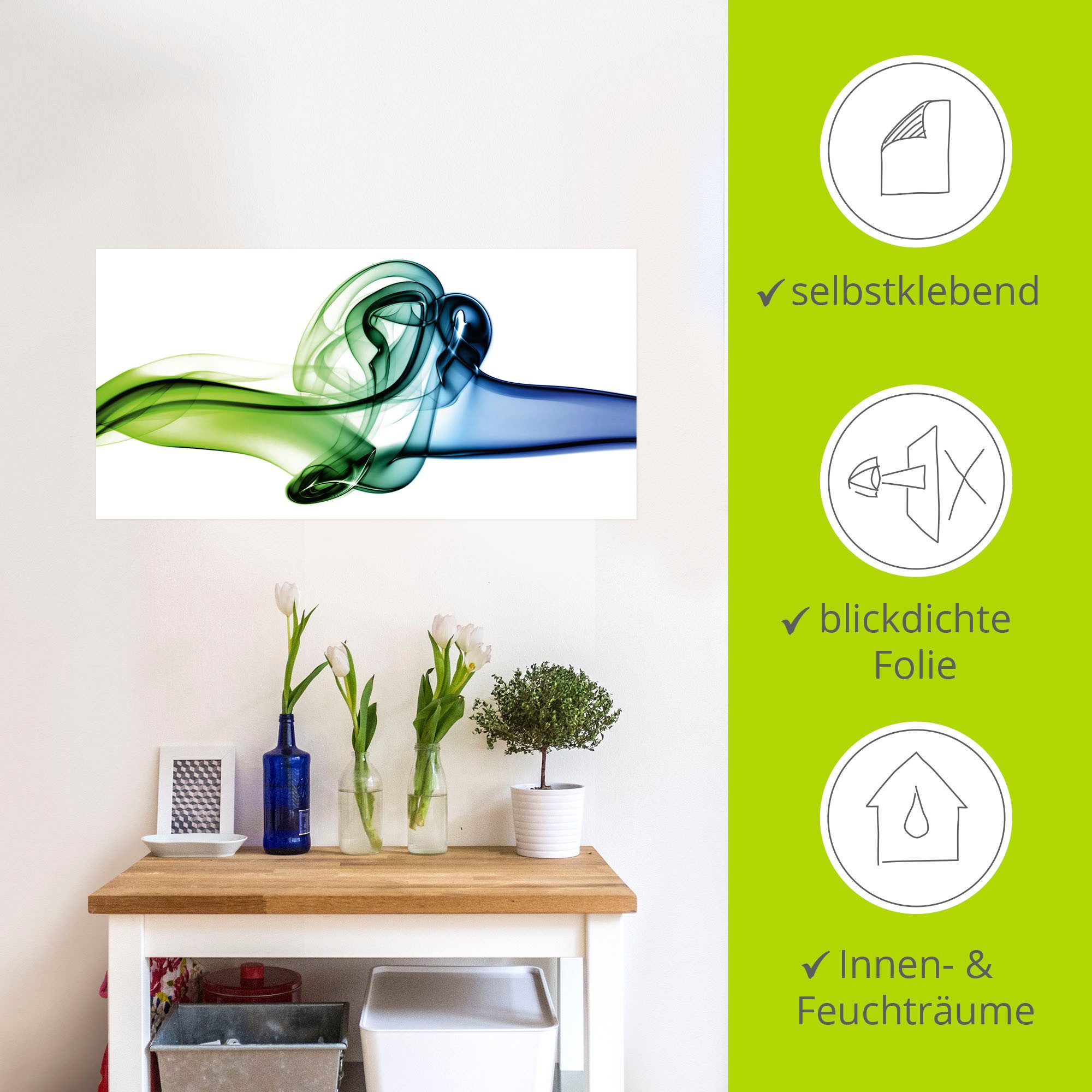 Artland Artprint Botsing van blauw en groen als artprint van aluminium, artprint op linnen, muursticker, verschillende maten