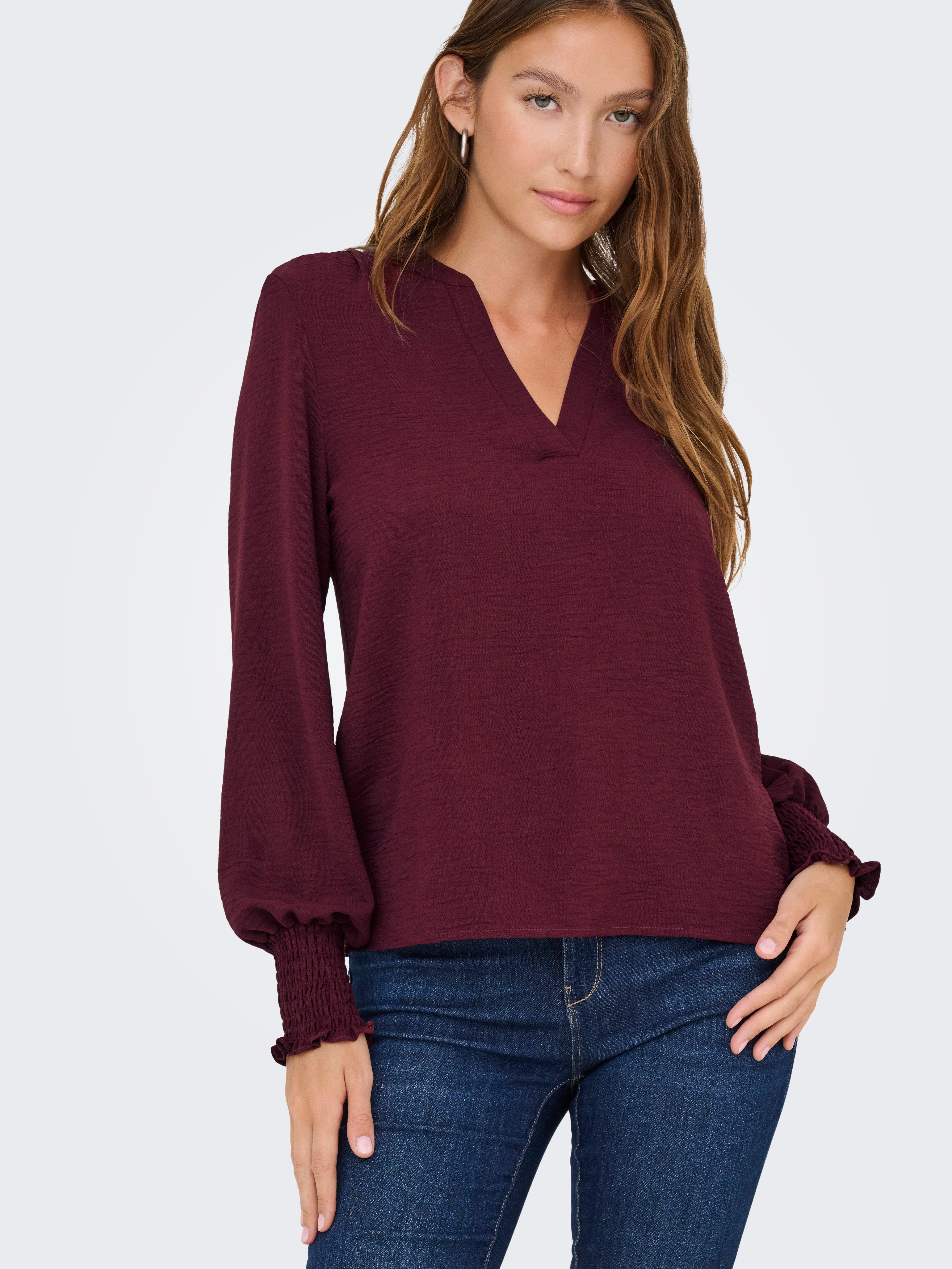 Only Shirt ONLMETTE V-NECK LS SMOCK TOP NOOS WVN