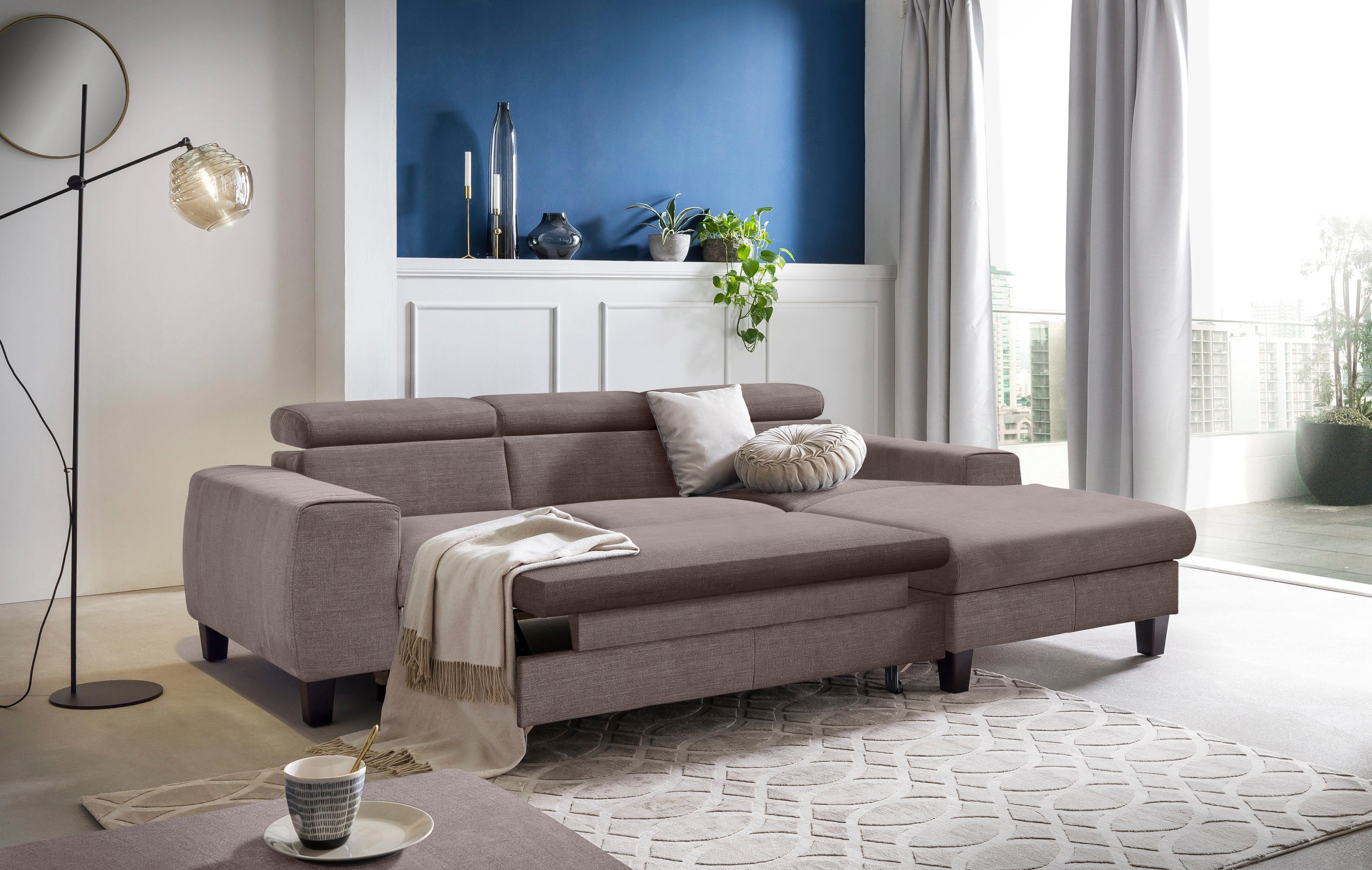 COTTA Hoekbank Morven L-vorm met hoofdeindeverstelling keuze met bedfunctie, bedlade & draadloze oplader